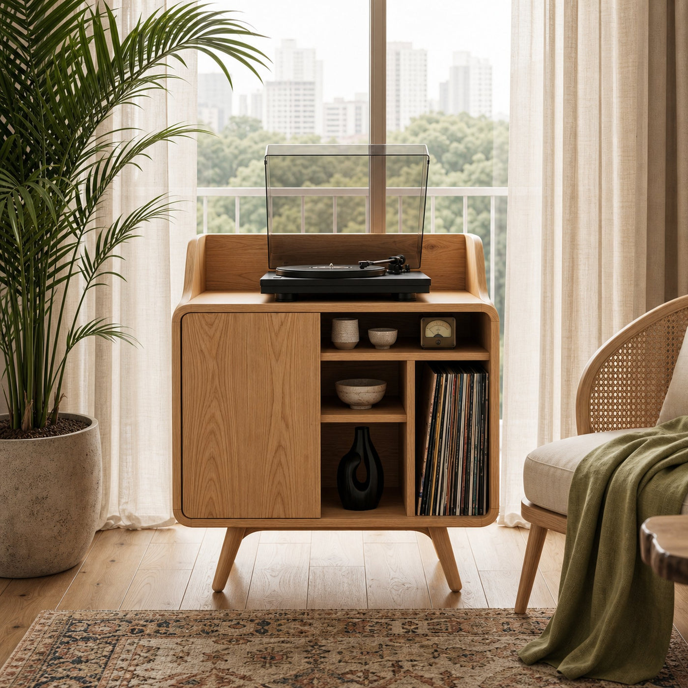 Mid Century Wooden Record Player Stand For Living Room Decor - product view 5