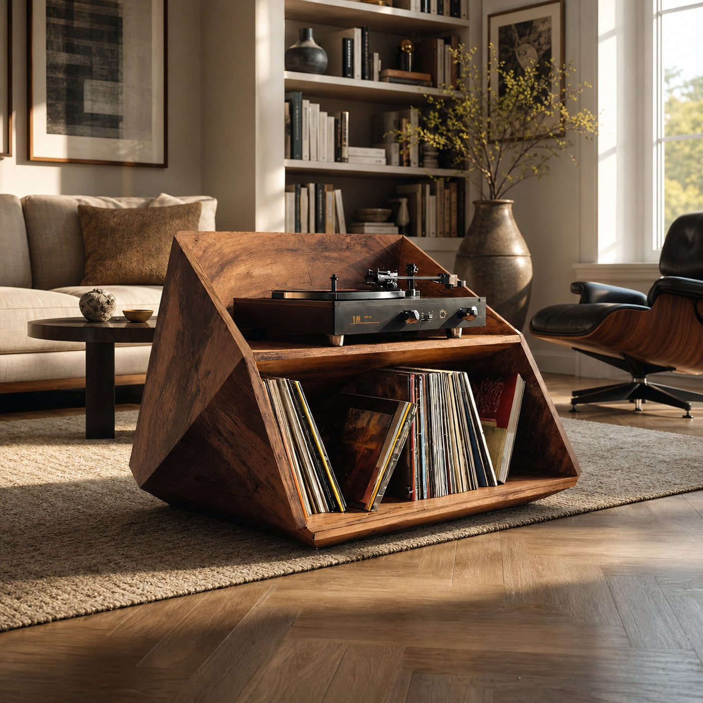 Mid Century Wooden Record Stand For Living Room Vinyl Display