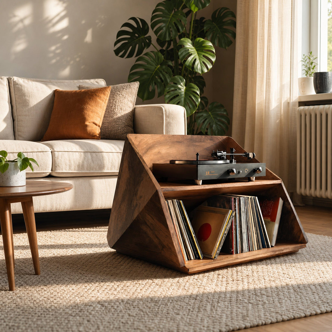 Mid Century Wooden Record Stand For Living Room Vinyl Display - product view 2