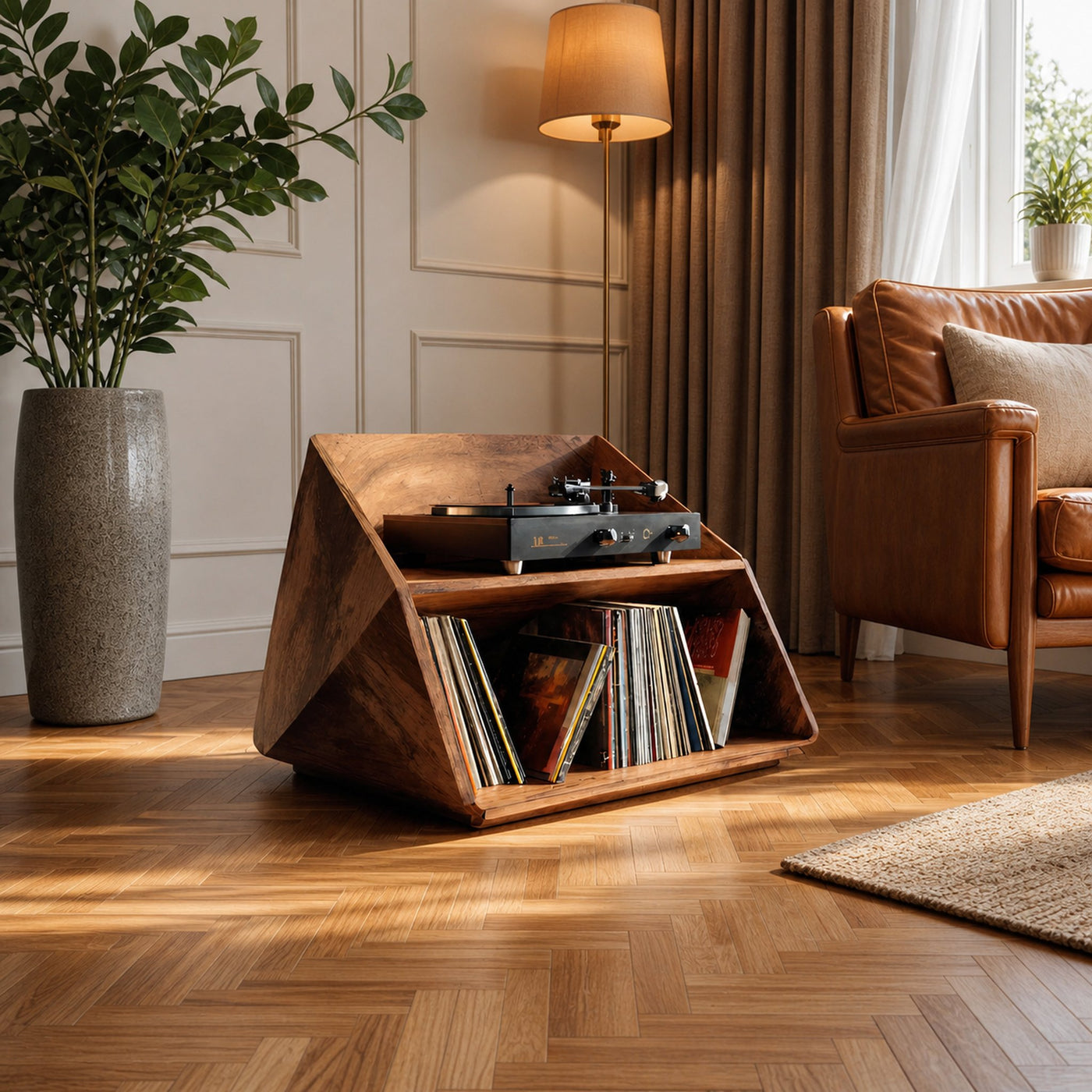 Mid Century Wooden Record Stand For Living Room Vinyl Display - product view 3