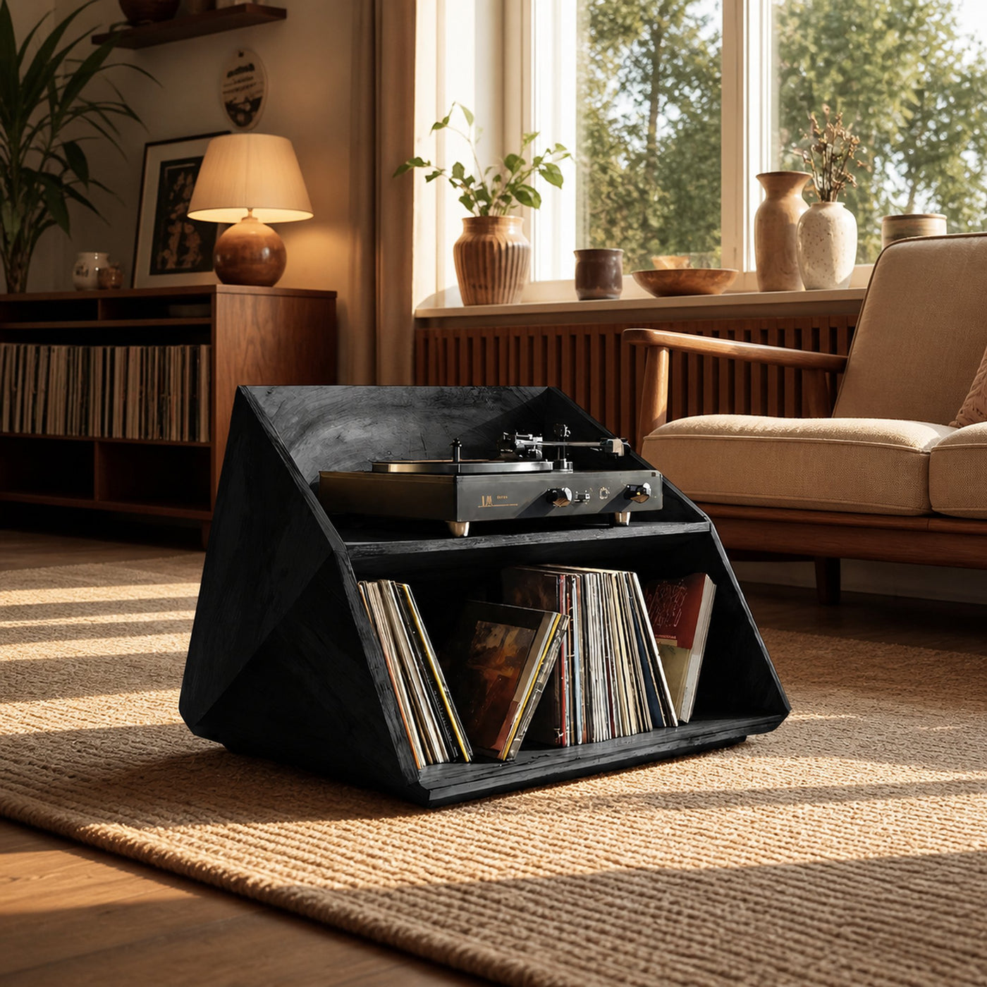 Mid Century Wooden Record Stand For Living Room Vinyl Display - product view 4