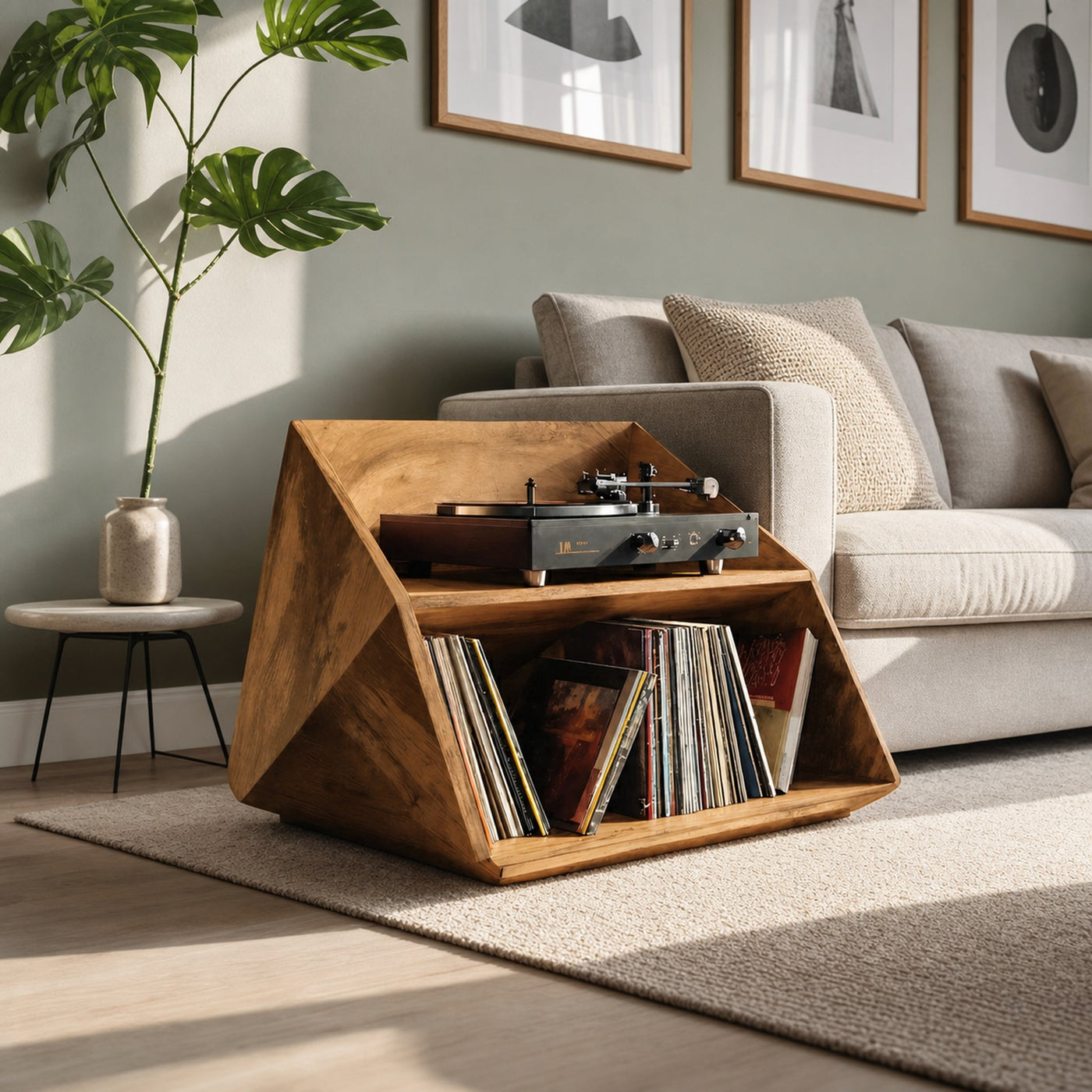 Mid Century Wooden Record Stand For Living Room Vinyl Display - product view 5