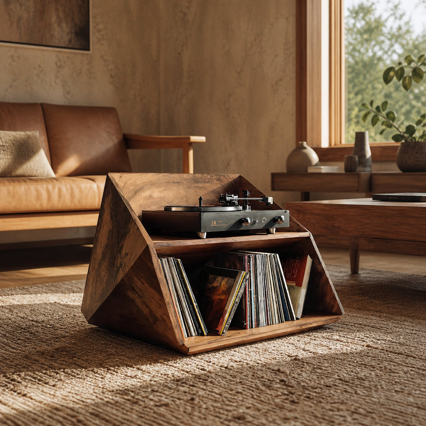 Mid Century Wooden Record Stand For Living Room Vinyl Display - product view 6