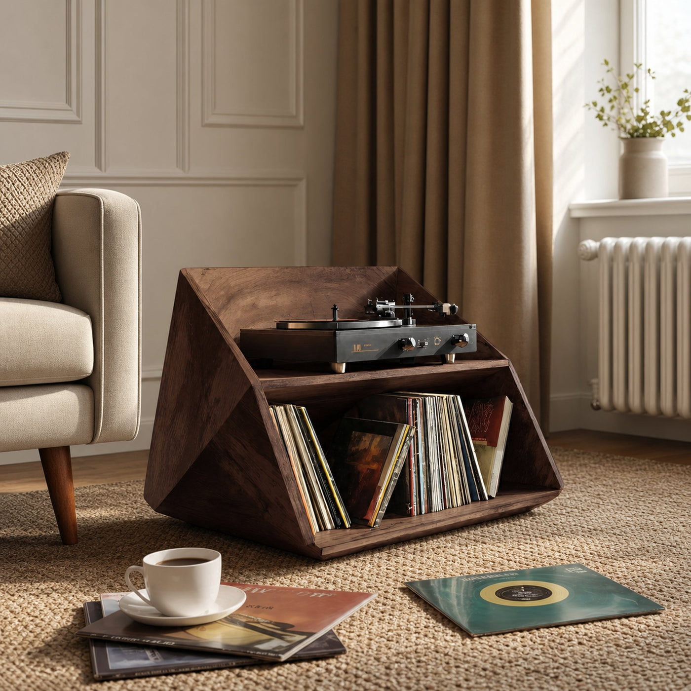 Mid Century Wooden Record Stand For Living Room Vinyl Display - product view 7