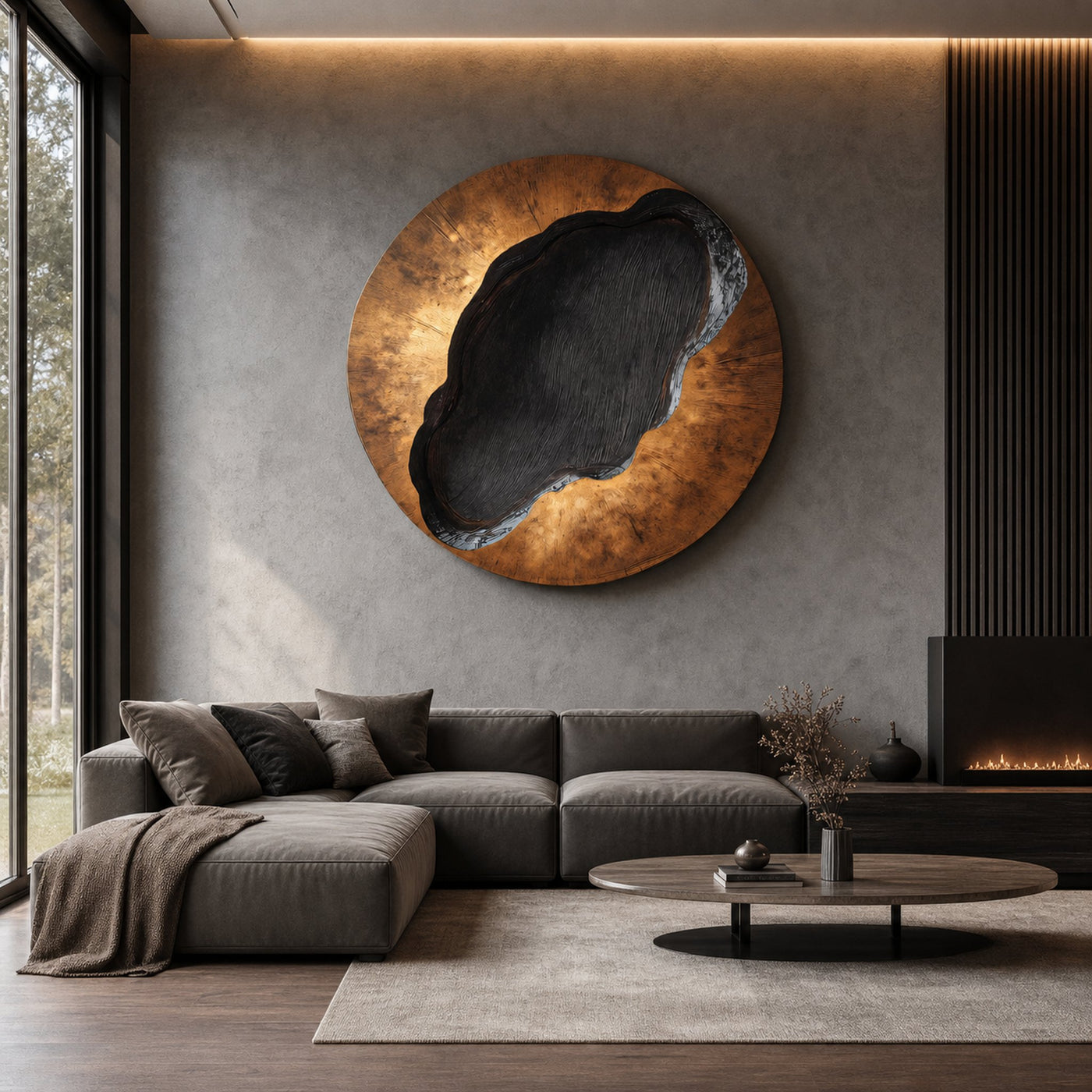 Mid Century Wooden Round Sculpture For Living Room Decor