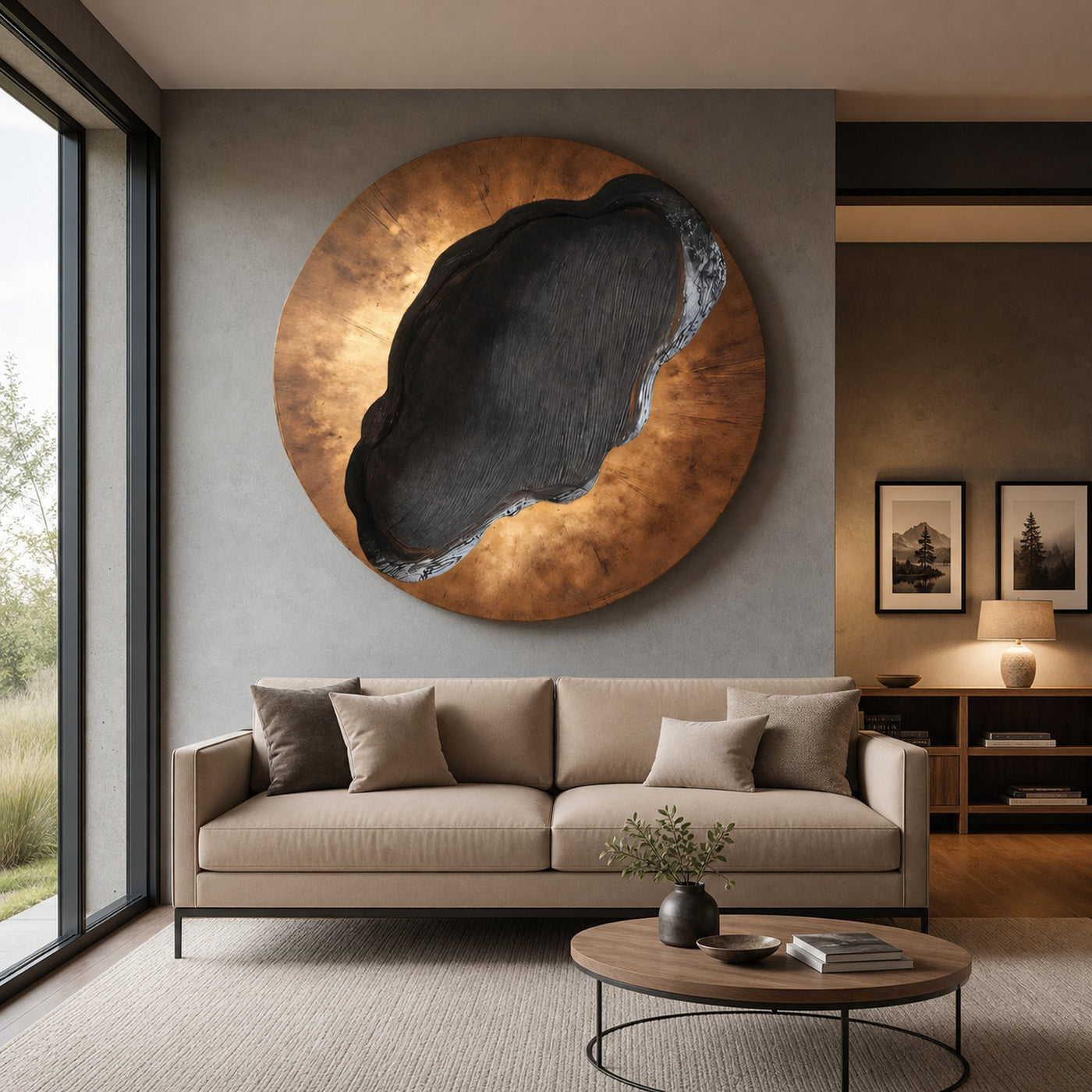 Mid Century Wooden Round Sculpture For Living Room Decor - product view 2