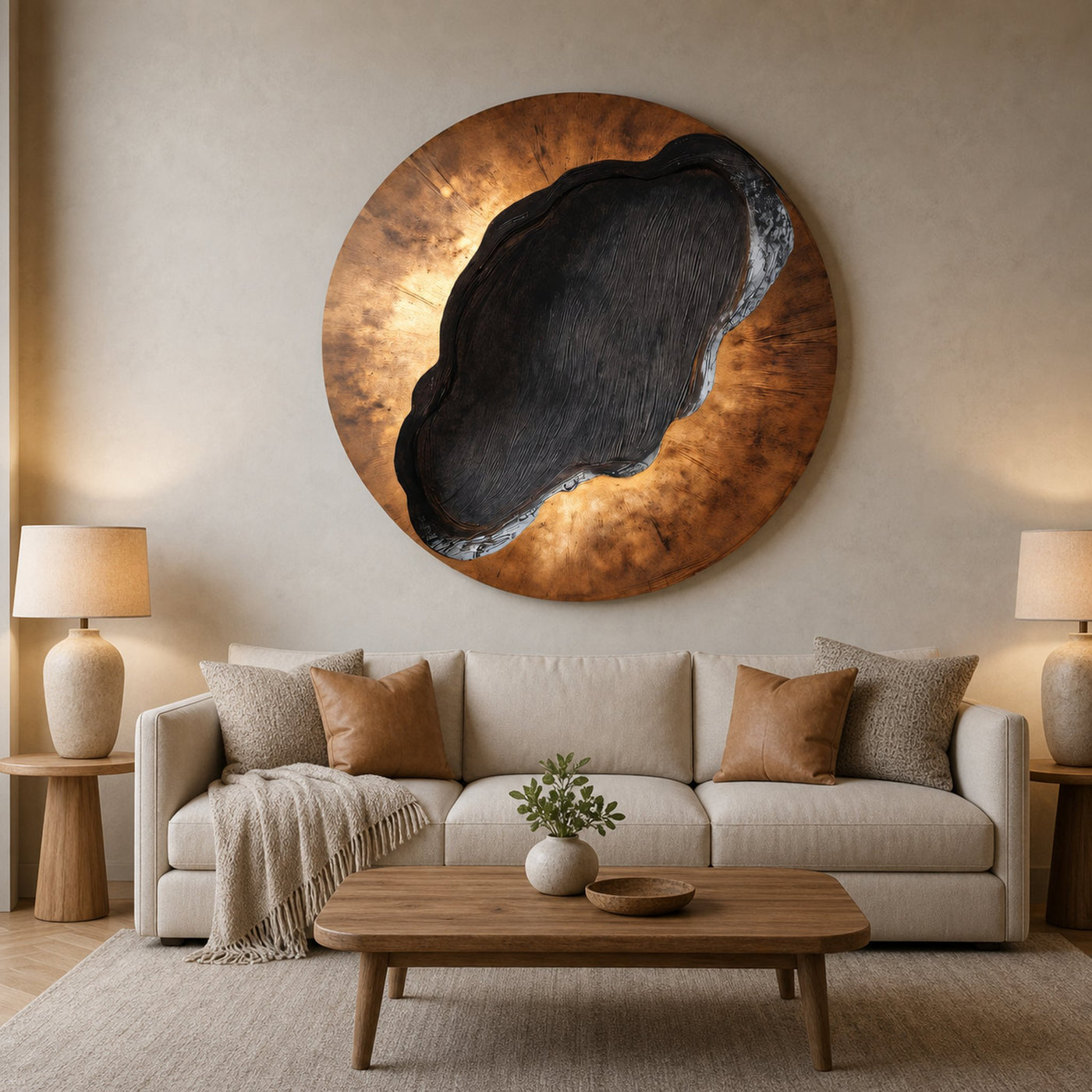 Mid Century Wooden Round Sculpture For Living Room Decor - product view 3