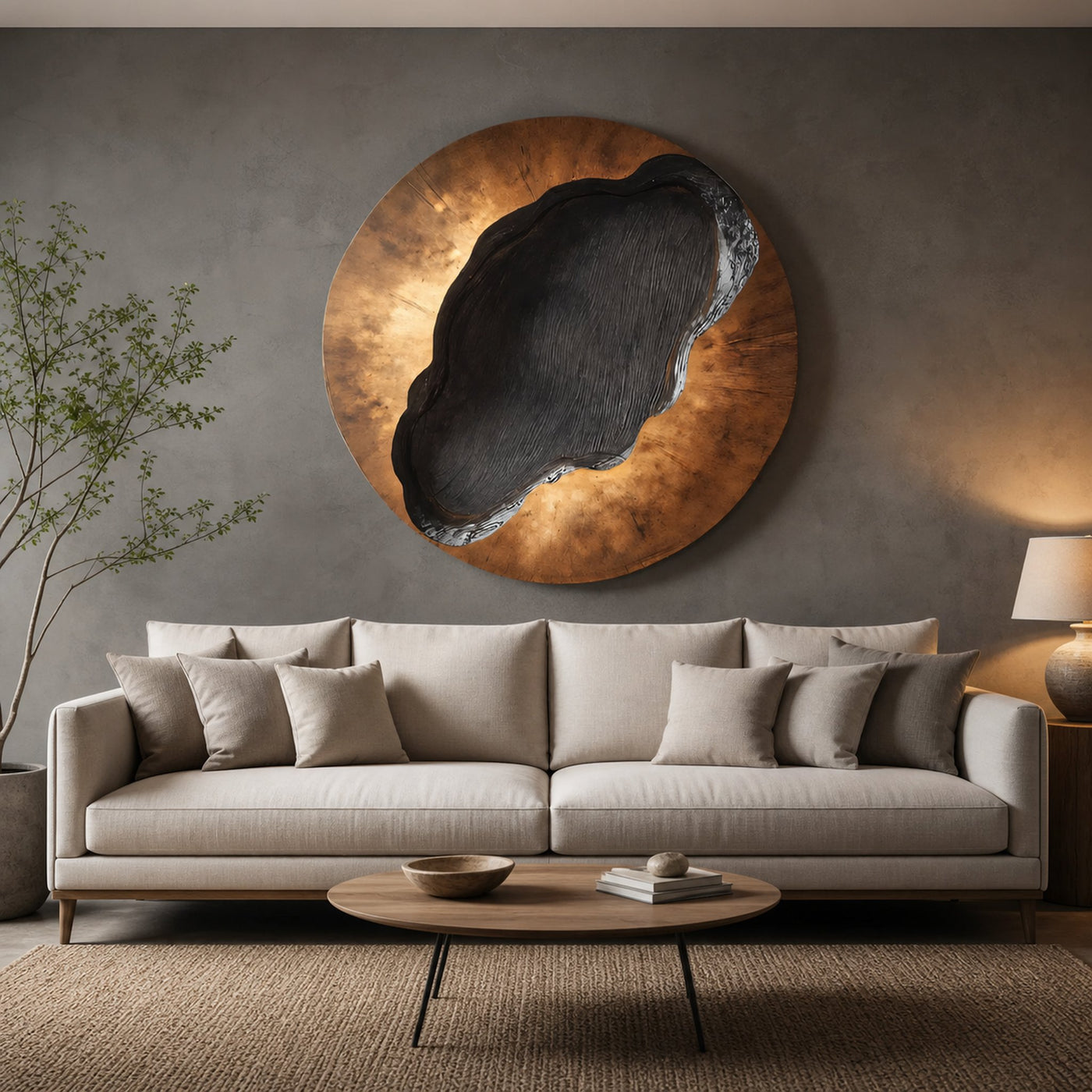Mid Century Wooden Round Sculpture For Living Room Decor - product view 4