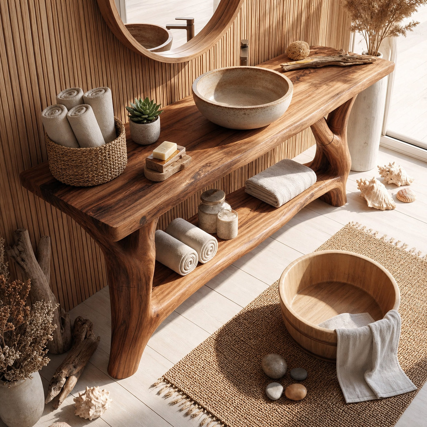 Mid Century Wooden Vanity For Double Sink Bathroom - product view 4