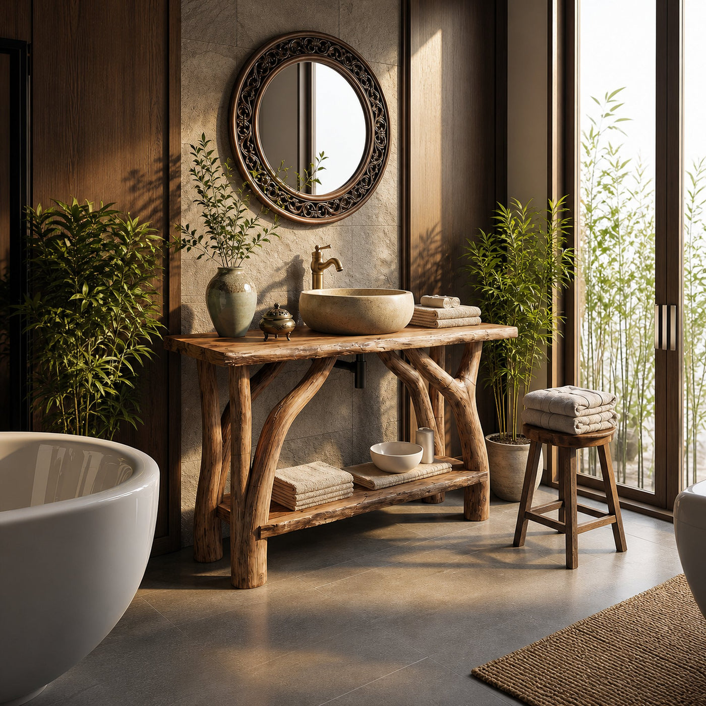 Mid Century Wooden Vanity For Small Bathroom Space - product view 3