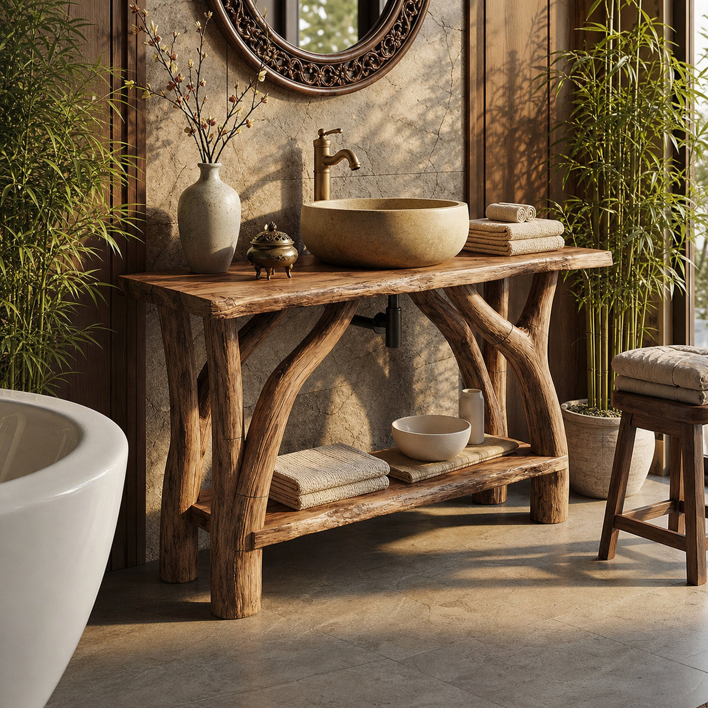 Mid Century Wooden Vanity For Small Bathroom Space - product view 4