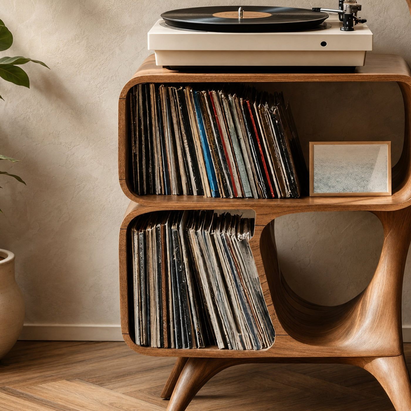 Mid Century Wooden Vinyl Storage For Livingroom Decor - product view 3
