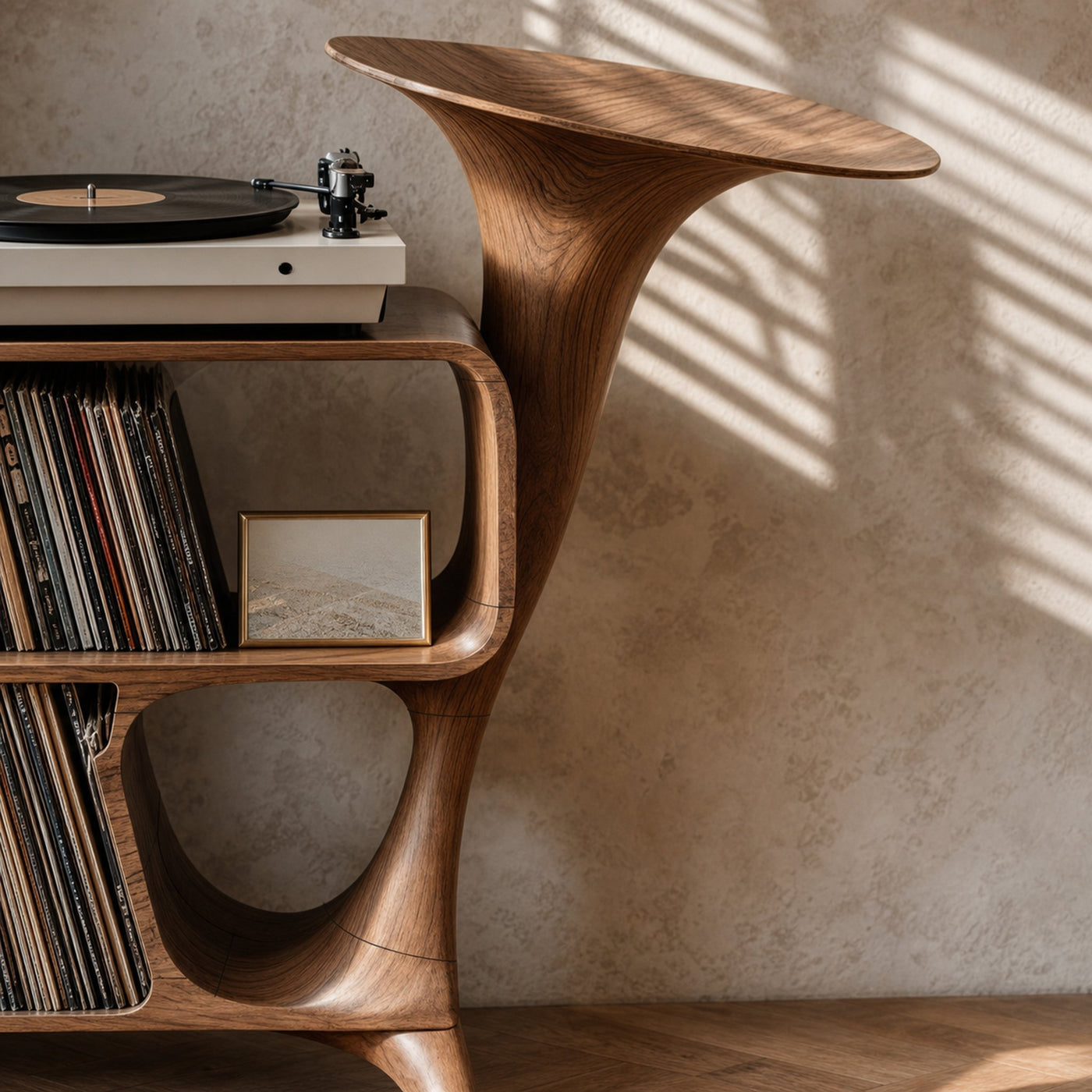 Mid Century Wooden Vinyl Storage For Livingroom Decor - product view 4