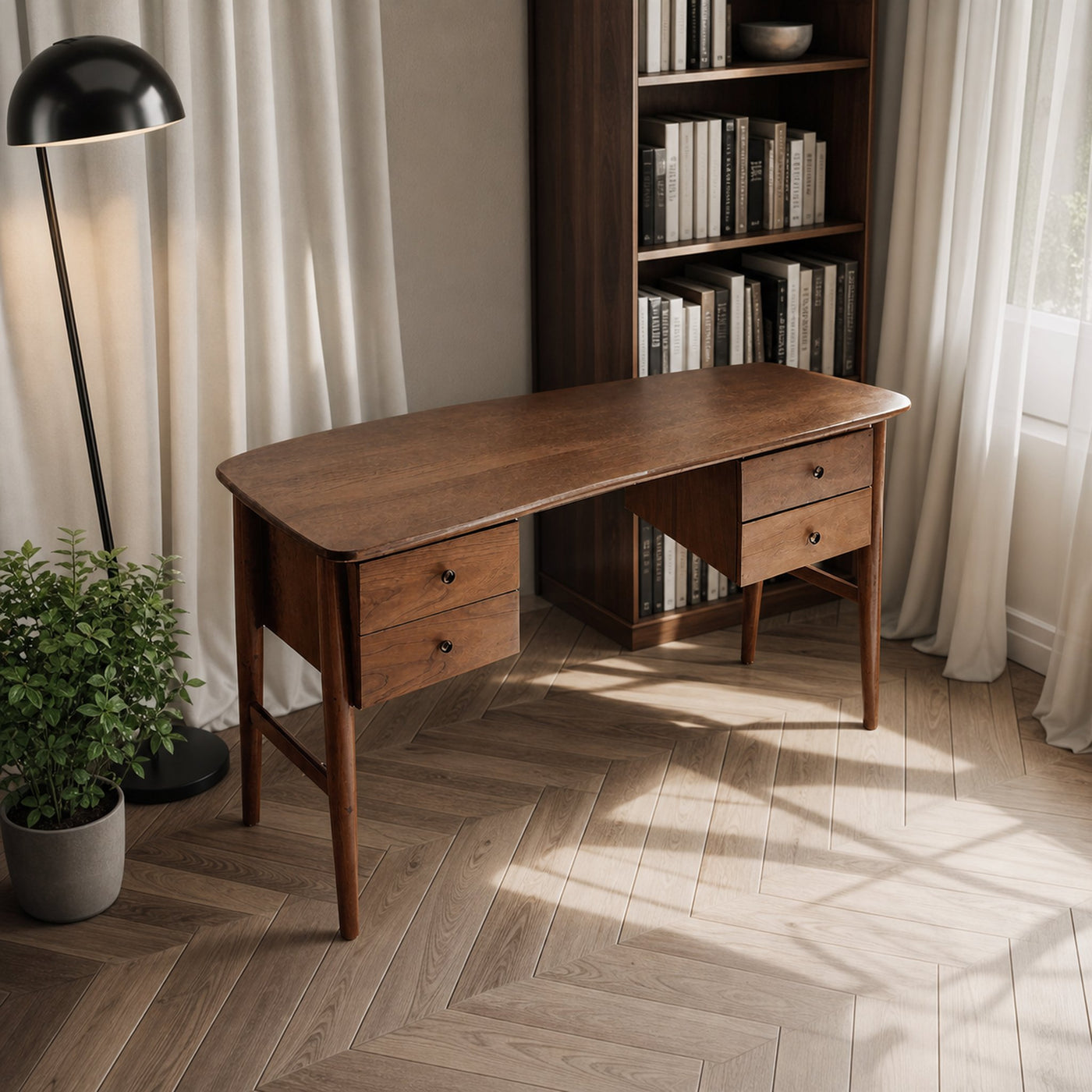 Mid Century Writing Desk For Bedroom Workspace Or Study Nook - product view 7