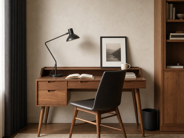 Mid Century Writing Desk With Drawers For Home Office