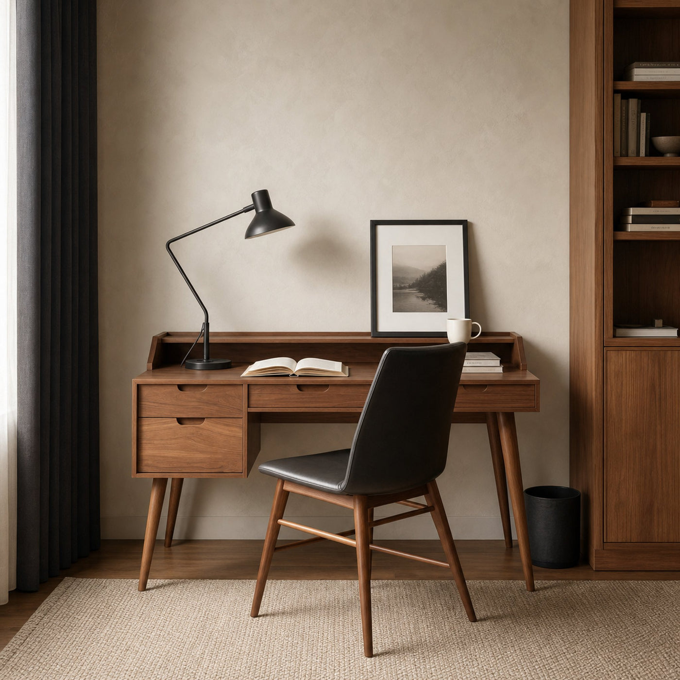 Mid Century Writing Desk With Drawers For Home Office