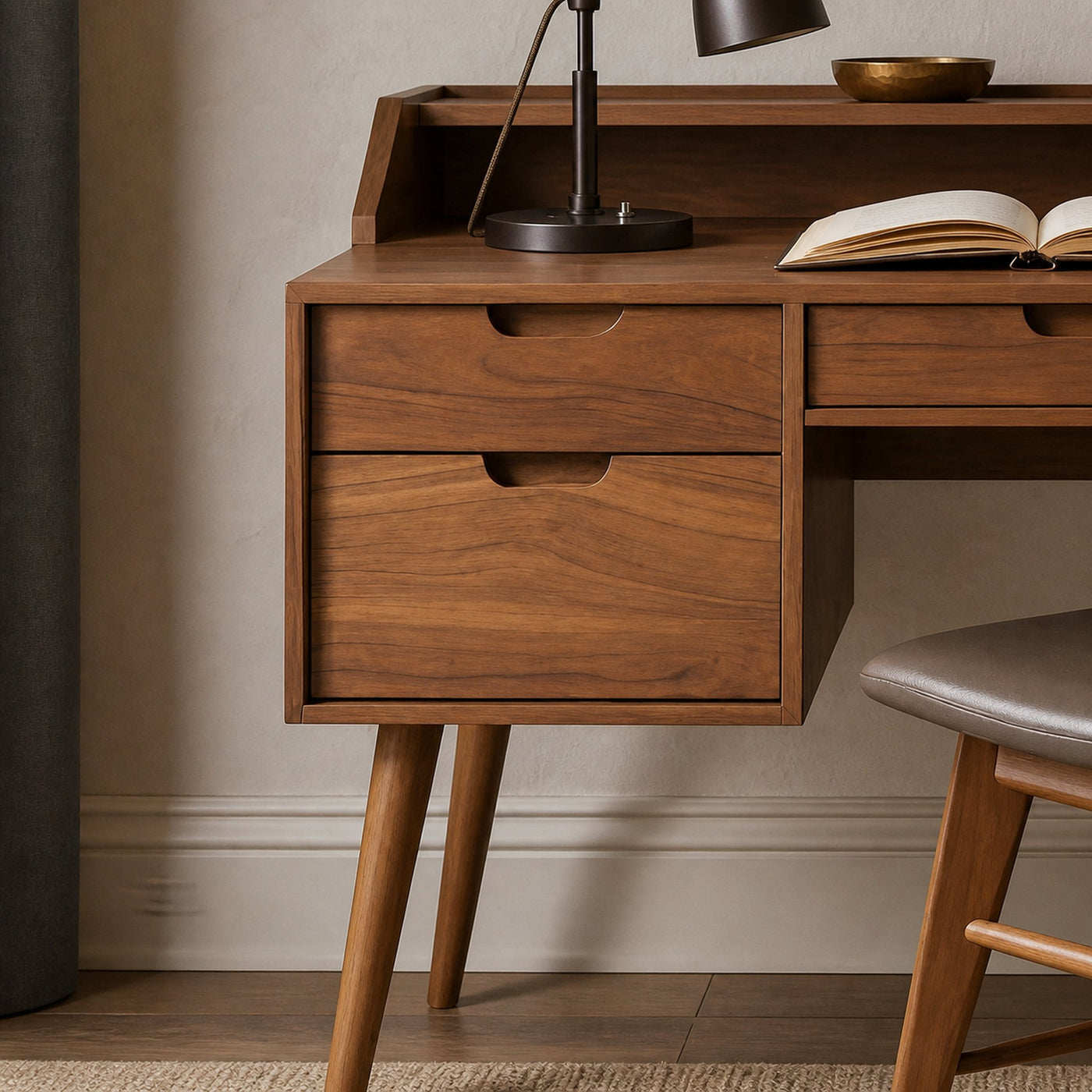 Mid Century Writing Desk With Drawers For Home Office - product view 2