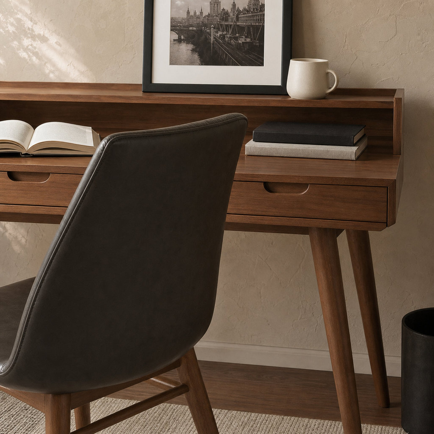 Mid Century Writing Desk With Drawers For Home Office - product view 3