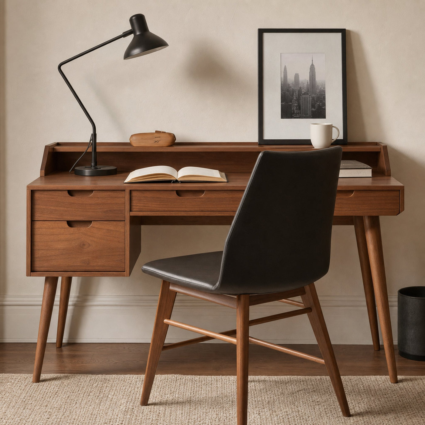Mid Century Writing Desk With Drawers For Home Office - product view 4