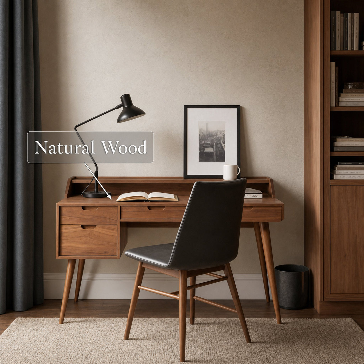 Mid Century Writing Desk With Drawers For Home Office - product view 5