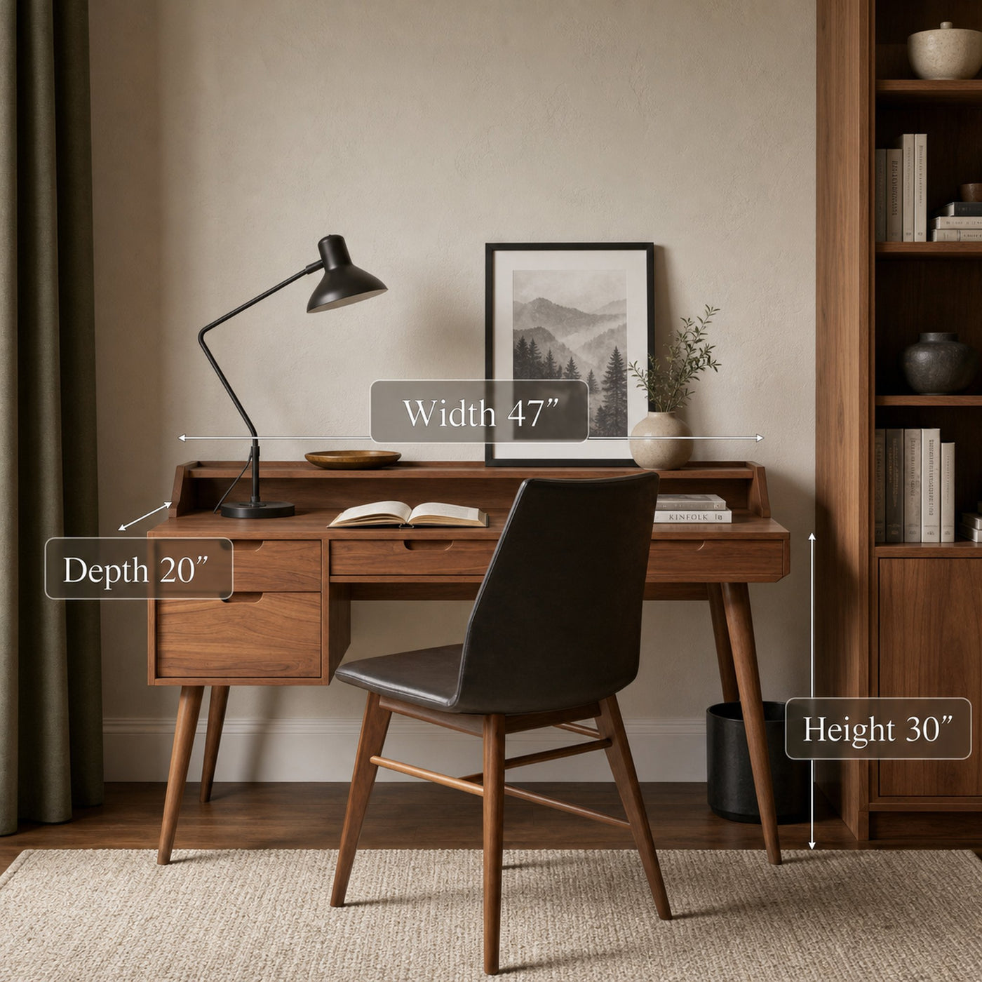 Mid Century Writing Desk With Drawers For Home Office - product view 6