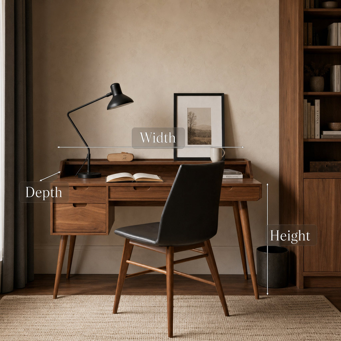 Mid Century Writing Desk With Drawers For Home Office - product view 7