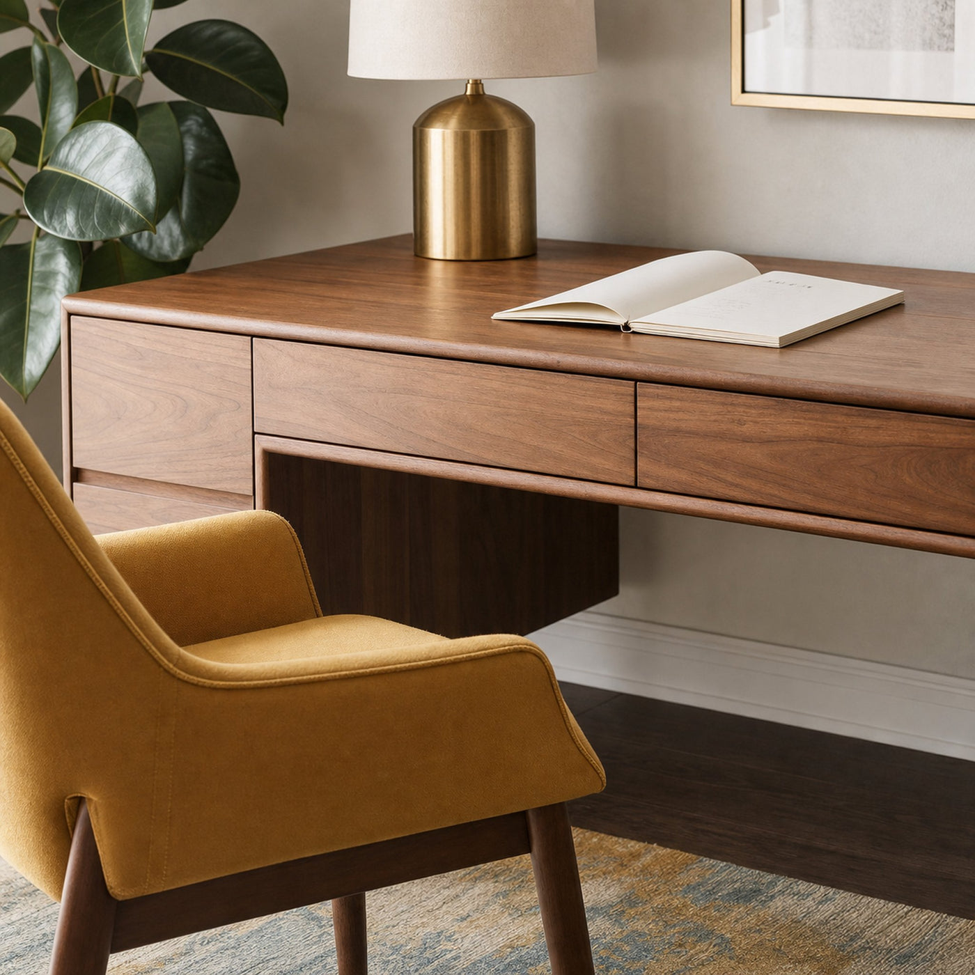 Mid Century Writing Desk With Drawers For Home Office - product view 3
