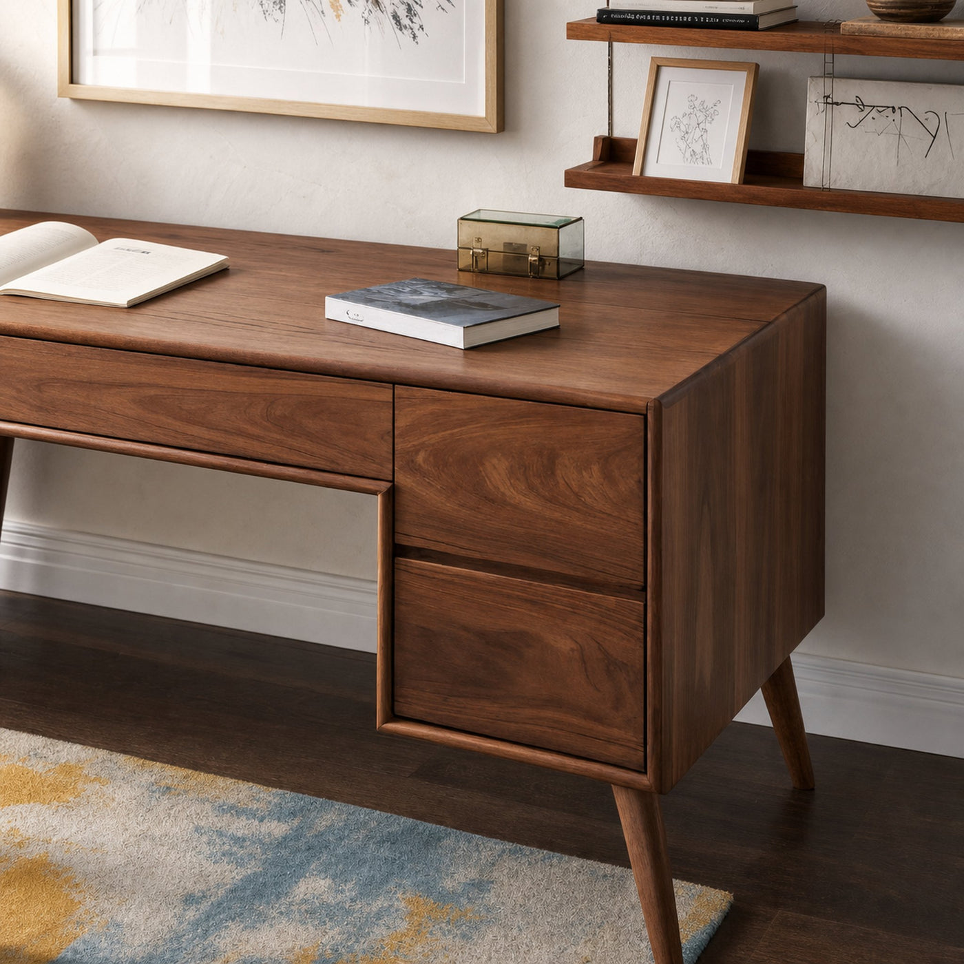Mid Century Writing Desk With Drawers For Home Office - product view 4
