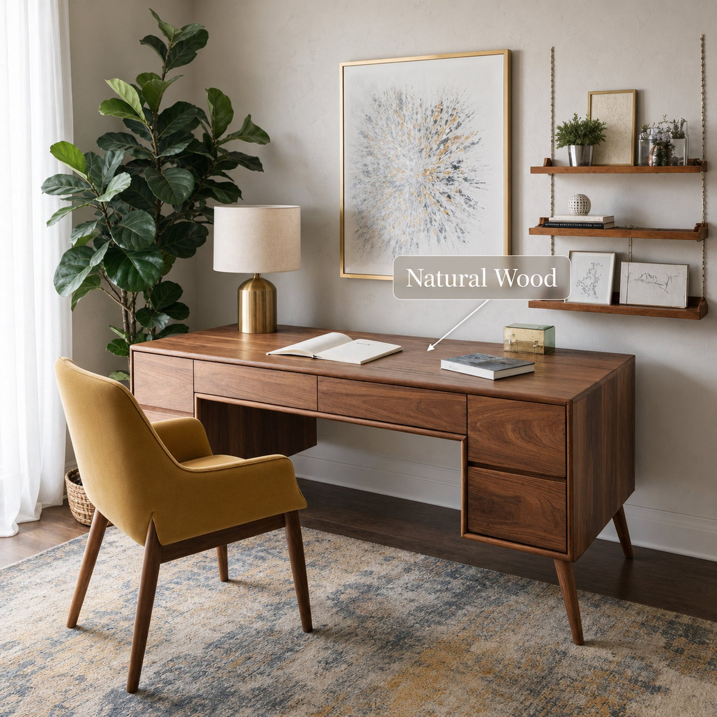 Mid Century Writing Desk With Drawers For Home Office - product view 5