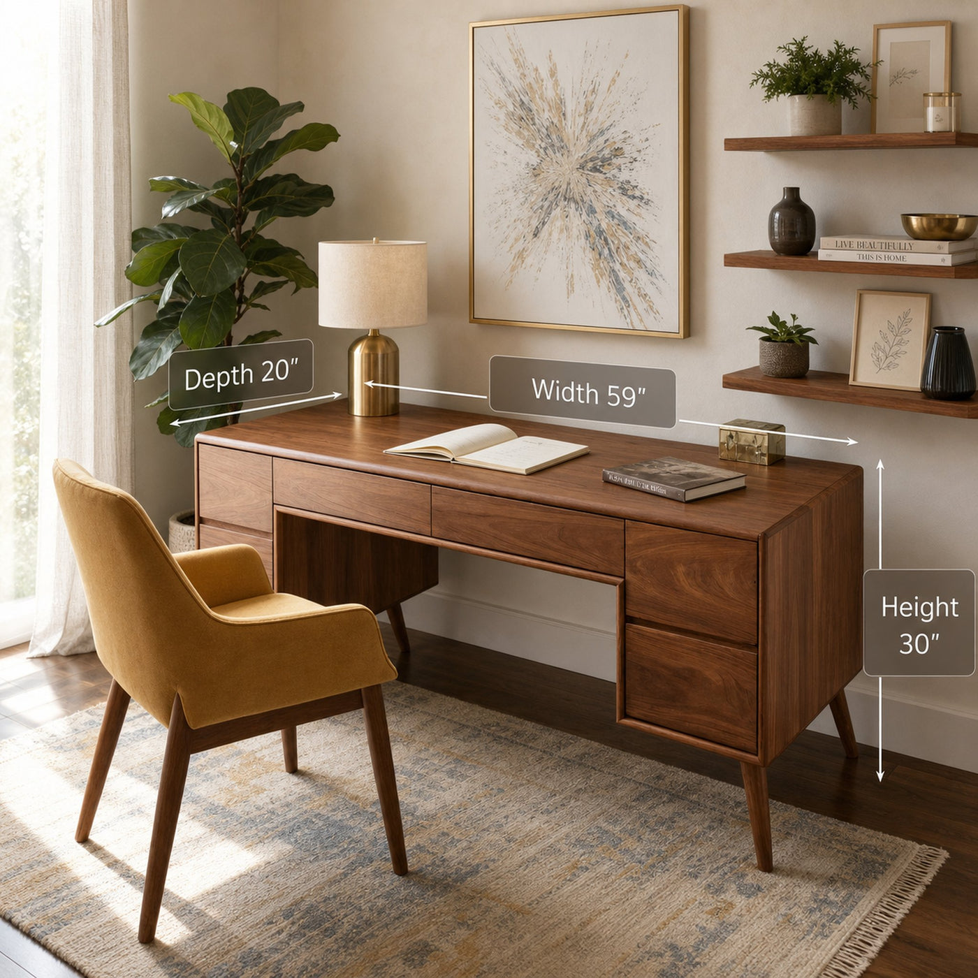 Mid Century Writing Desk With Drawers For Home Office - product view 6