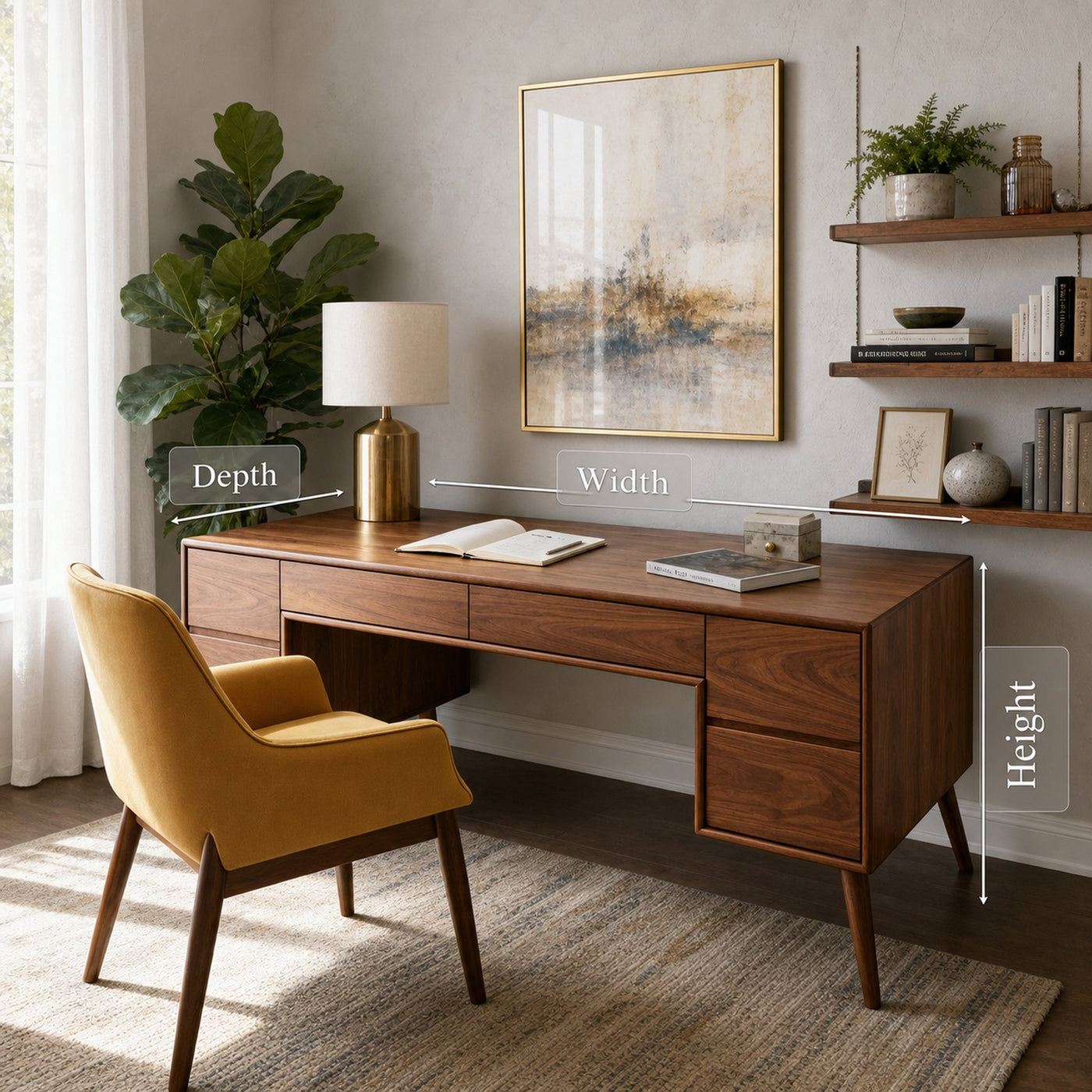 Mid Century Writing Desk With Drawers For Home Office - product view 7