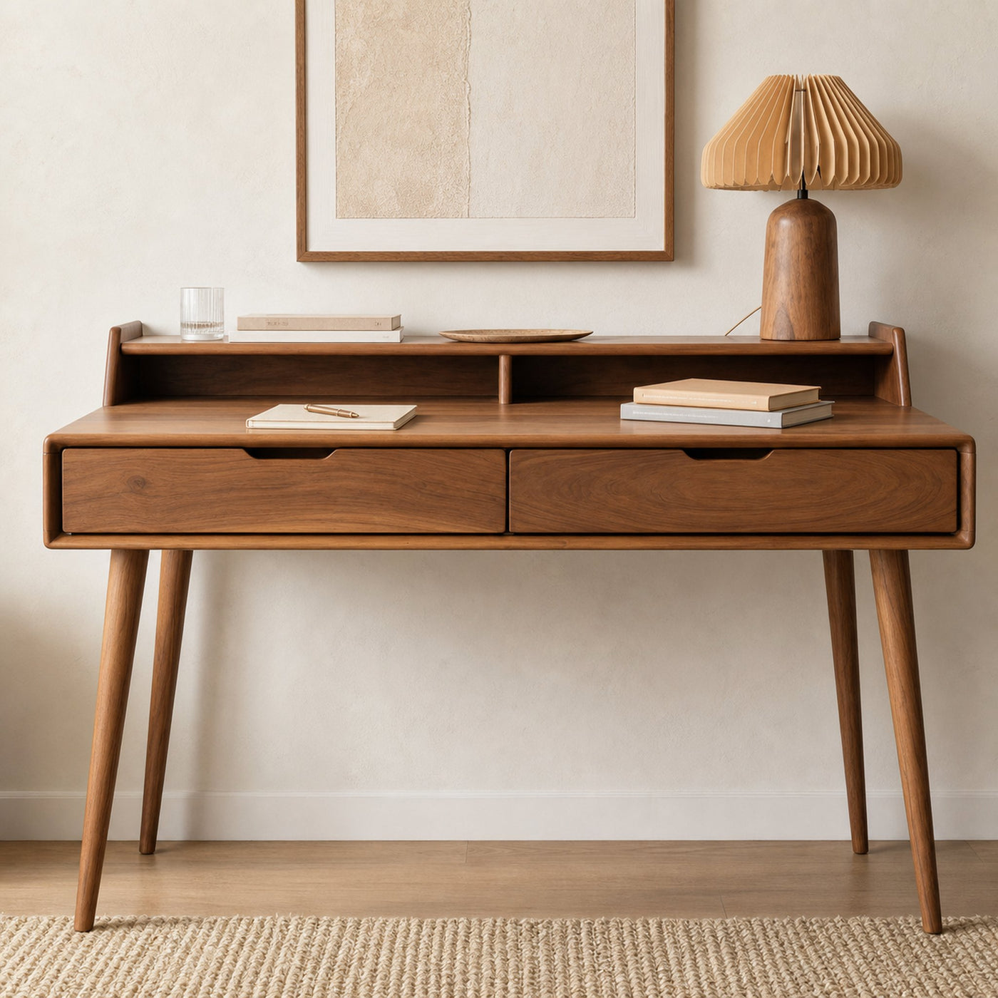 Mid Century Writing Desk With Drawers For Home Office Or Living Room - product view 2
