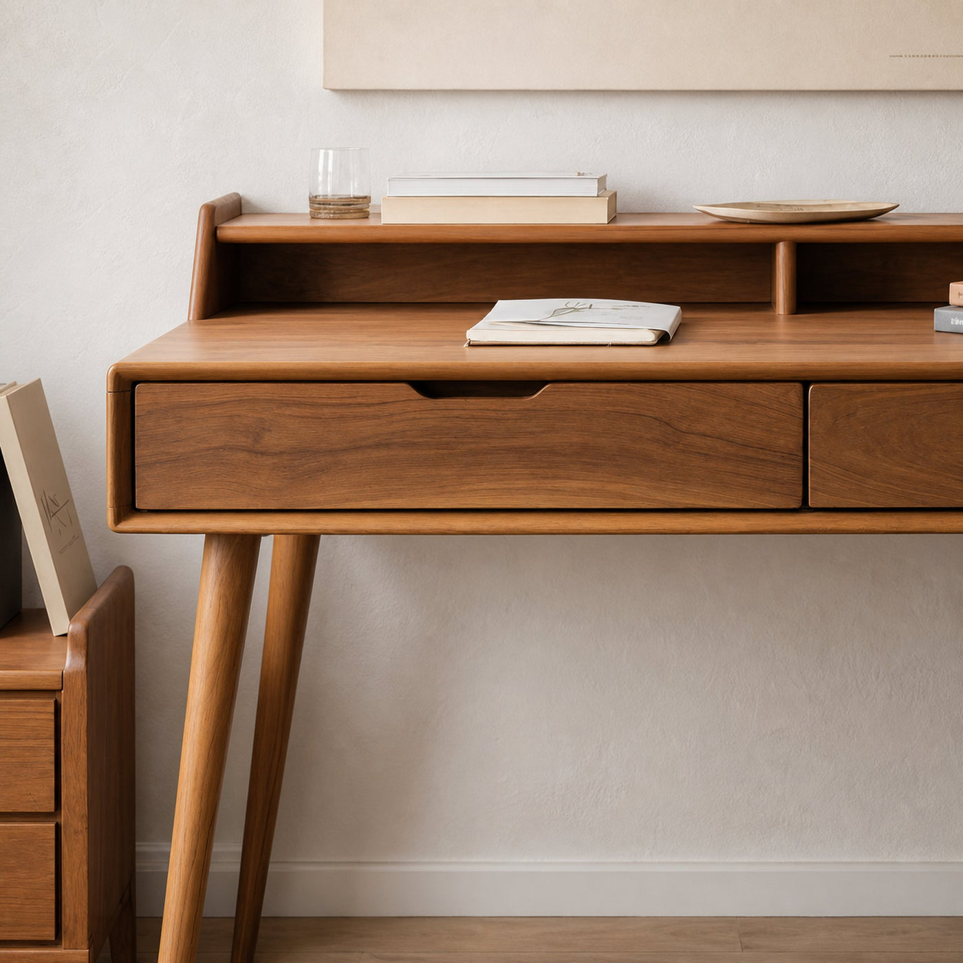 Mid Century Writing Desk With Drawers For Home Office Or Living Room - product view 3