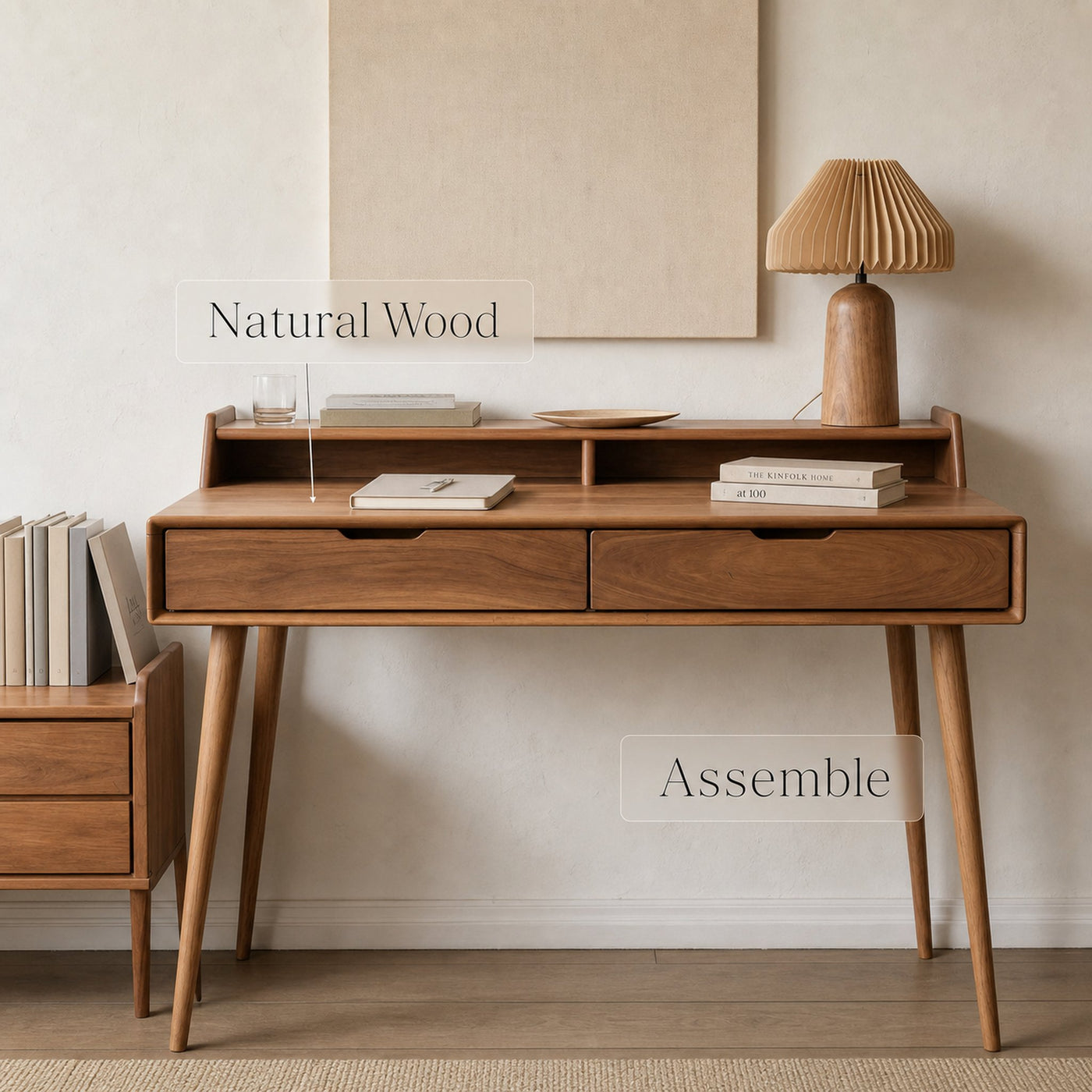 Mid Century Writing Desk With Drawers For Home Office Or Living Room - product view 5