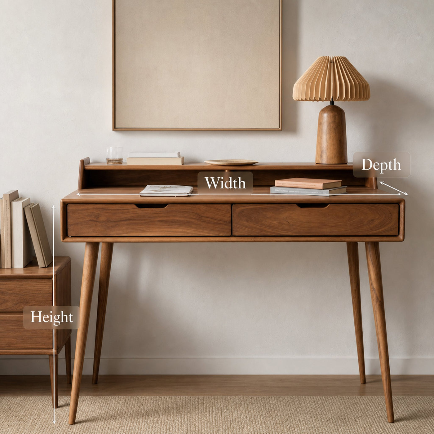 Mid Century Writing Desk With Drawers For Home Office Or Living Room - product view 6