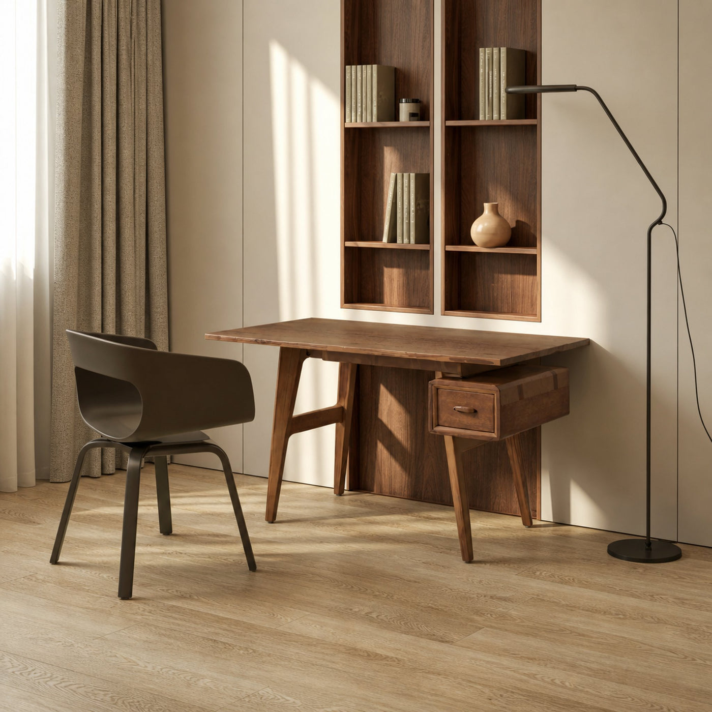 Mid-Century Desk With Drawer For Home Office Space - product view 2