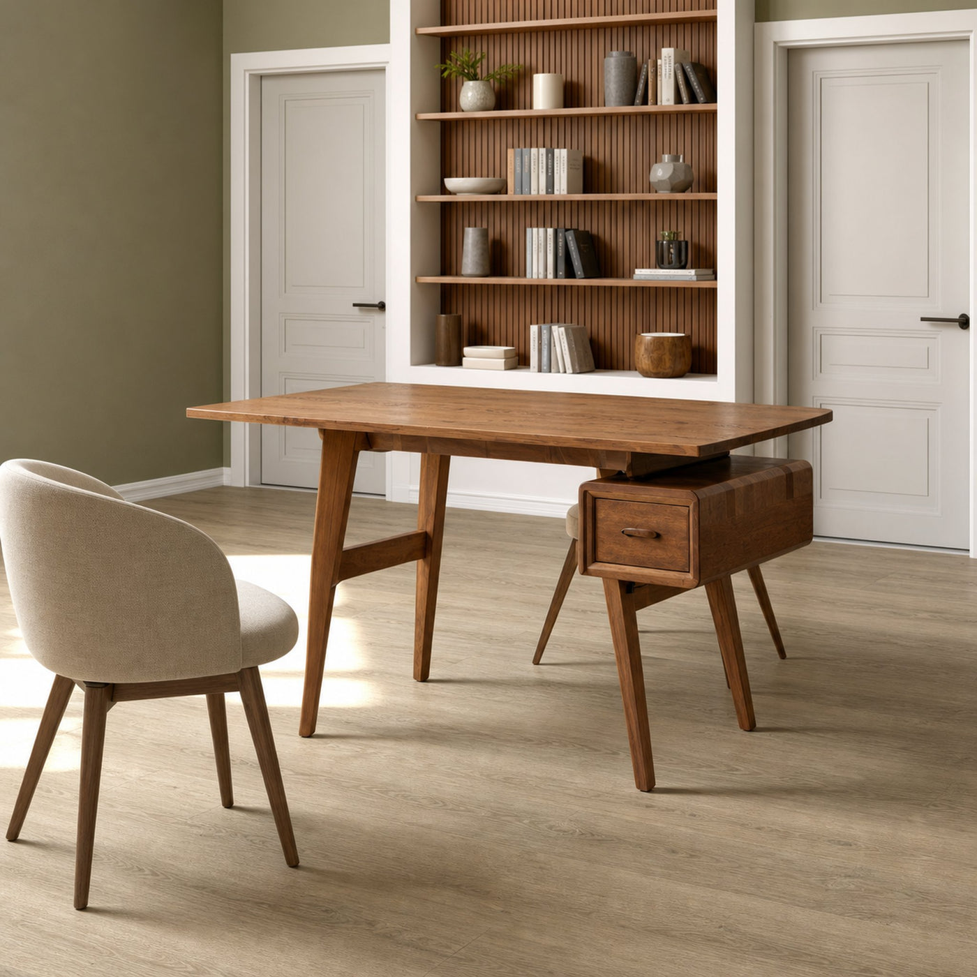 Mid-Century Desk With Drawer For Home Office Space - product view 3
