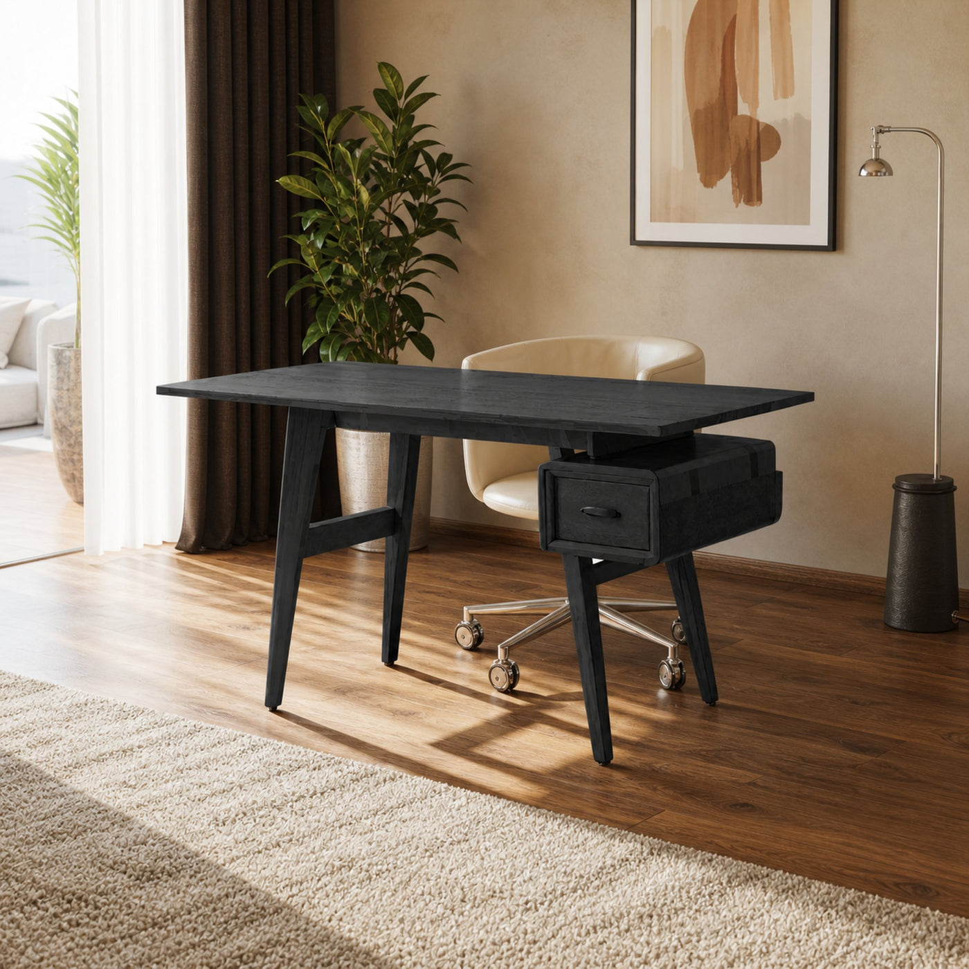 Mid-Century Desk With Drawer For Home Office Space - product view 4