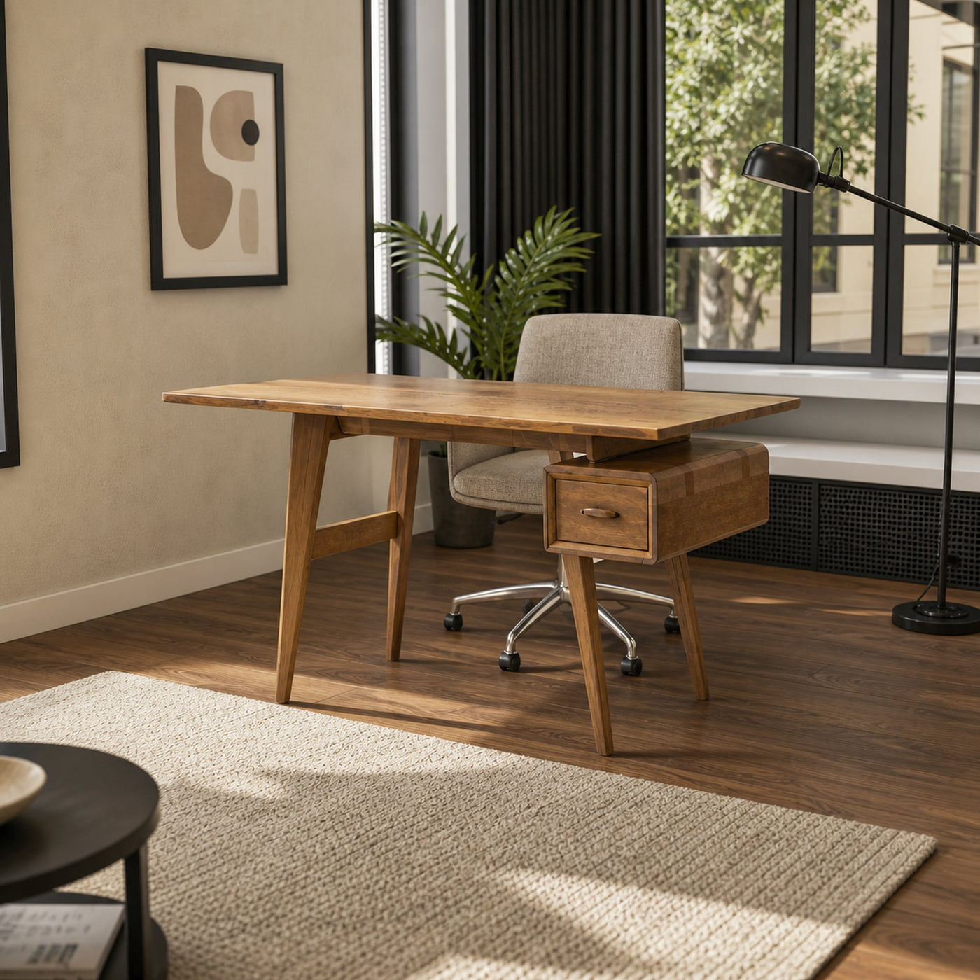Mid-Century Desk With Drawer For Home Office Space - product view 5