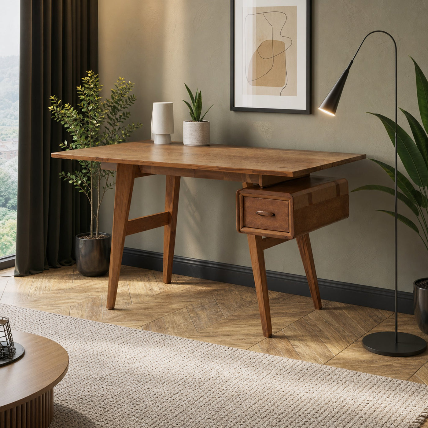 Mid-Century Desk With Drawer For Home Office Space - product view 6