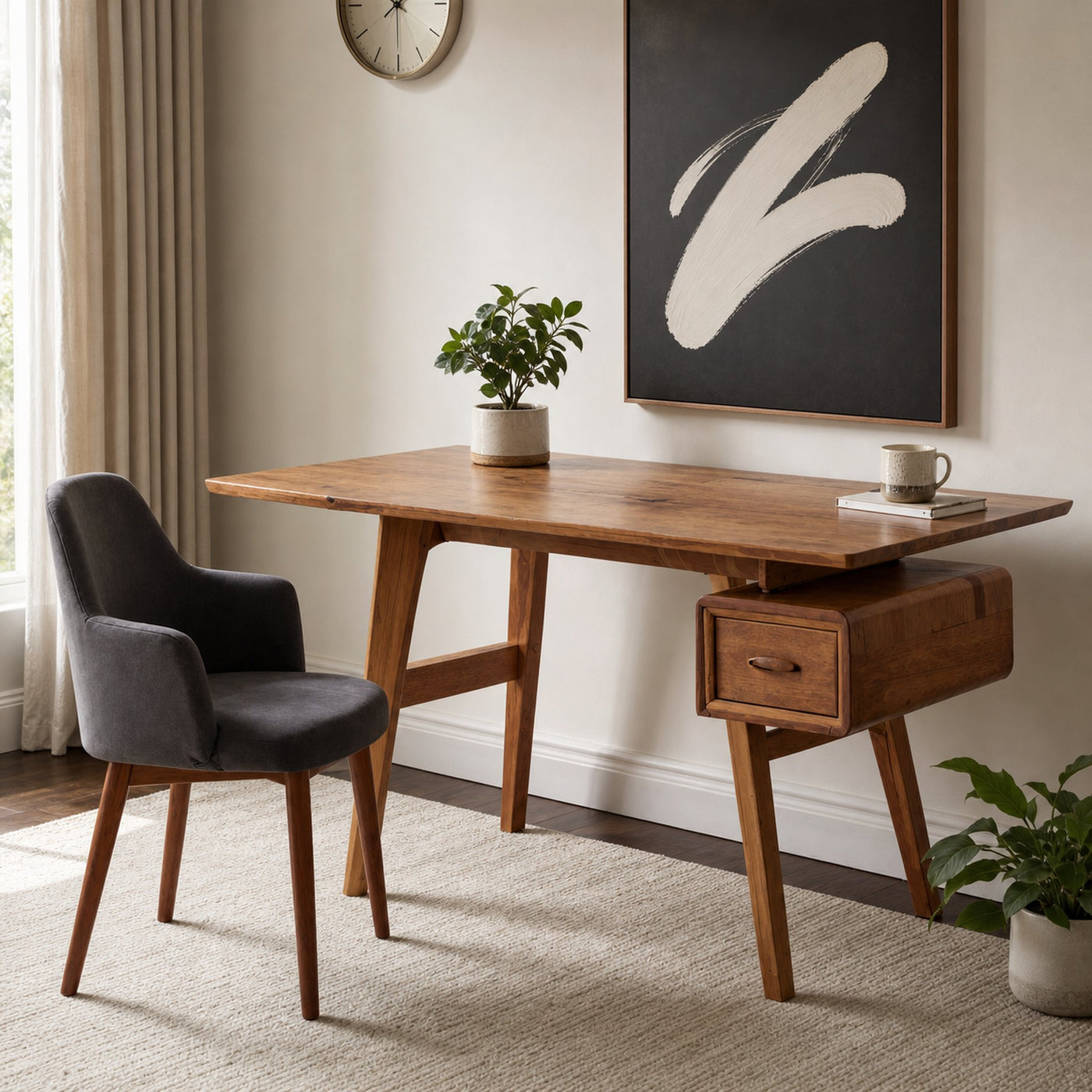 Mid-Century Desk With Drawer For Home Office Space - product view 7