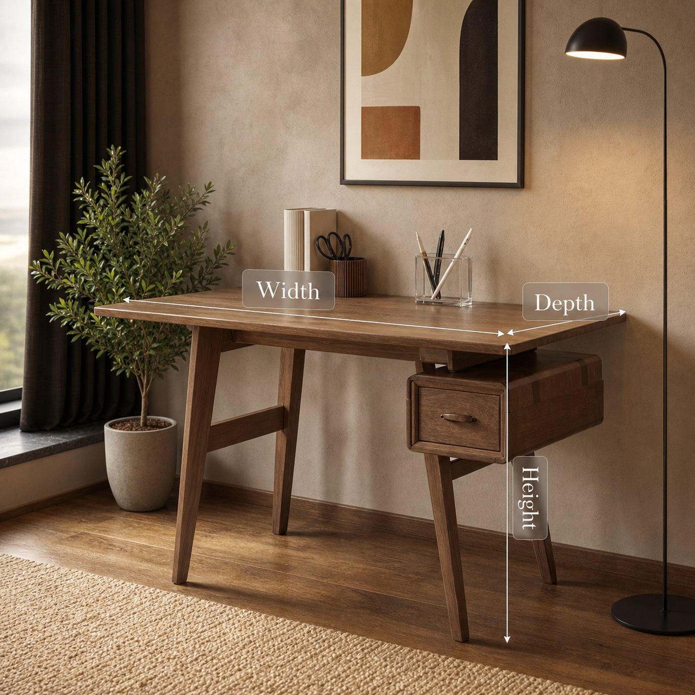 Mid-Century Desk With Drawer For Home Office Space - product view 8