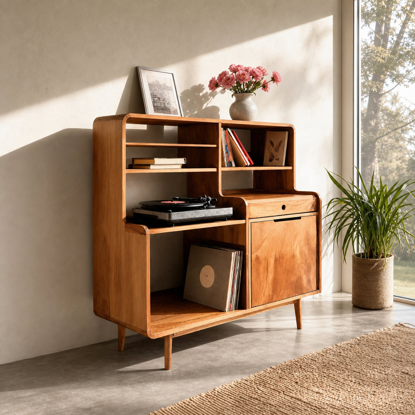 Mid-Century Vinyl Record Cabinet For Home Decor