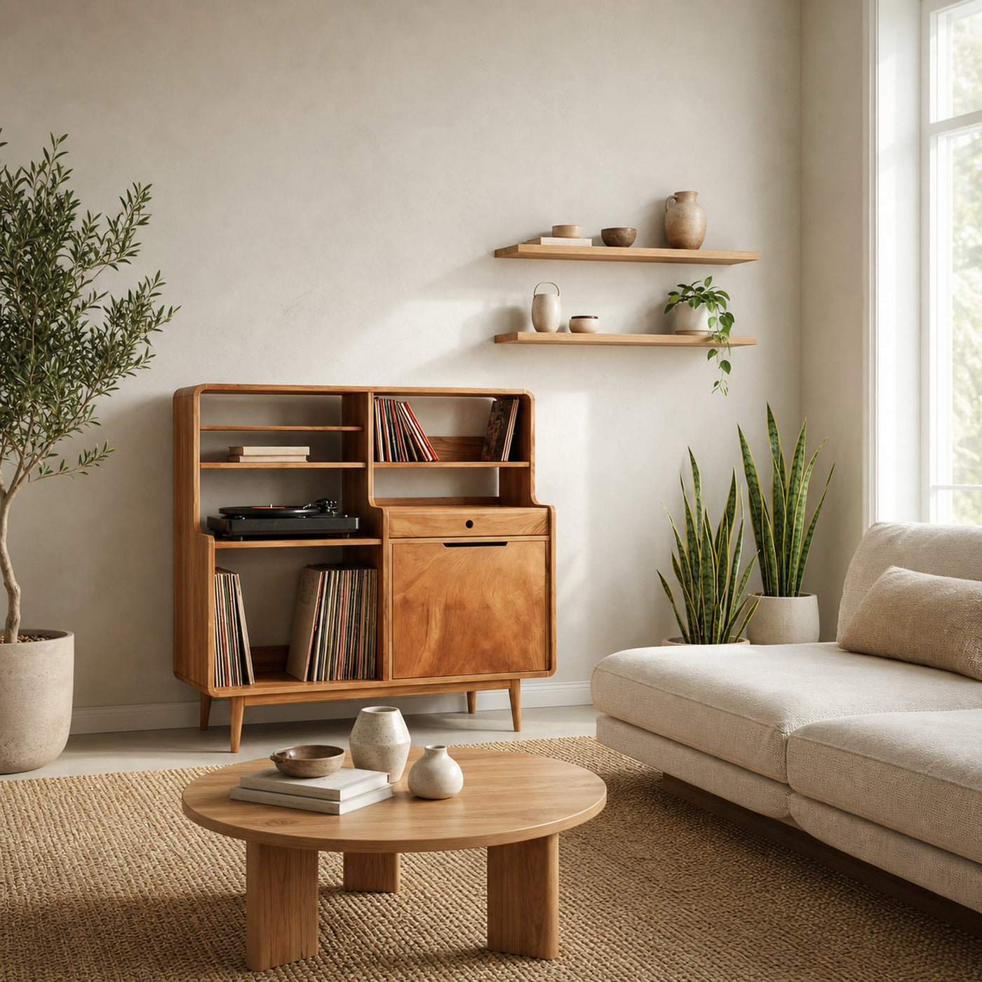 Mid-Century Vinyl Record Cabinet For Home Decor - product view 3