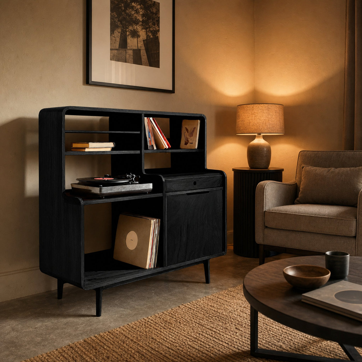 Mid-Century Vinyl Record Cabinet For Home Decor - product view 4