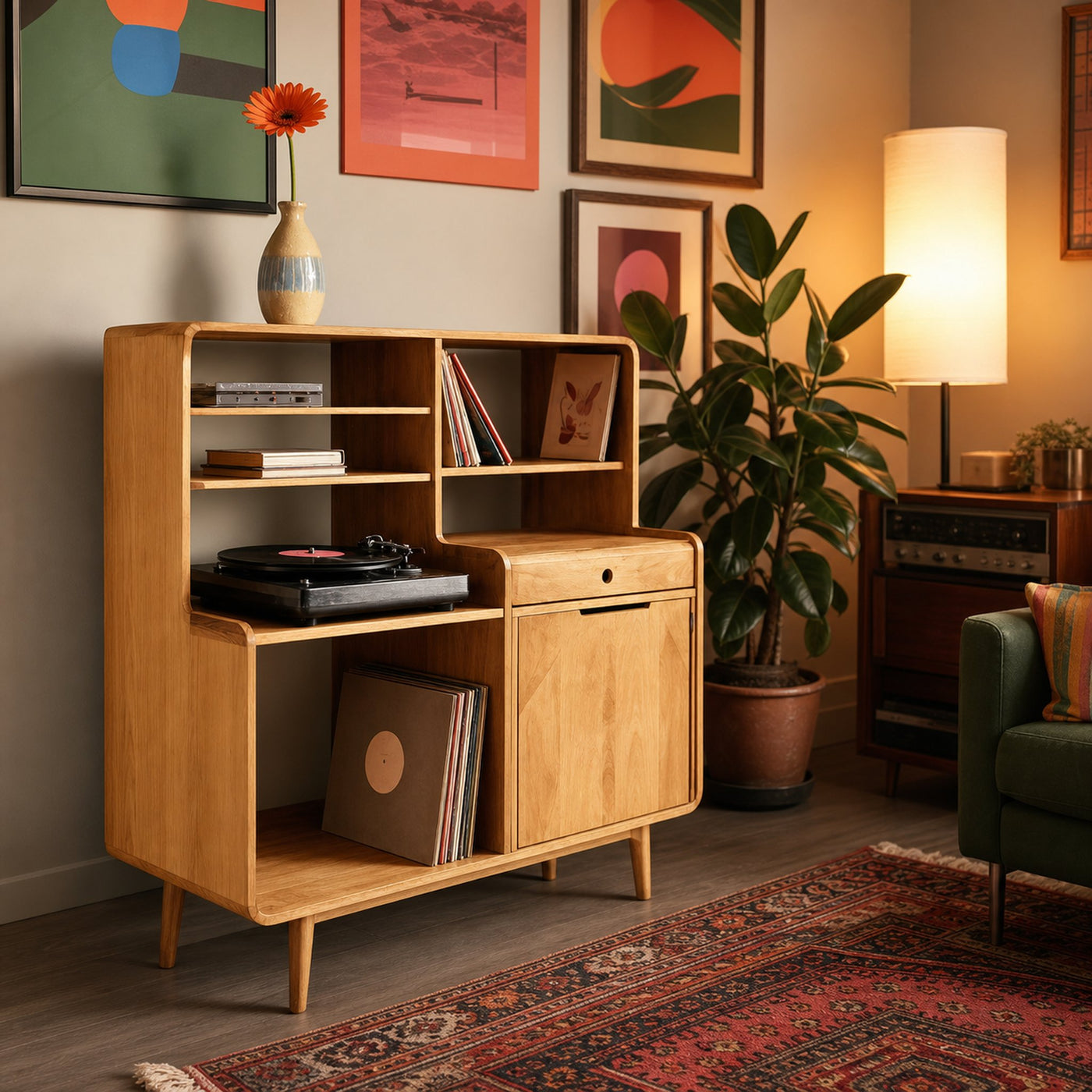 Mid-Century Vinyl Record Cabinet For Home Decor - product view 5