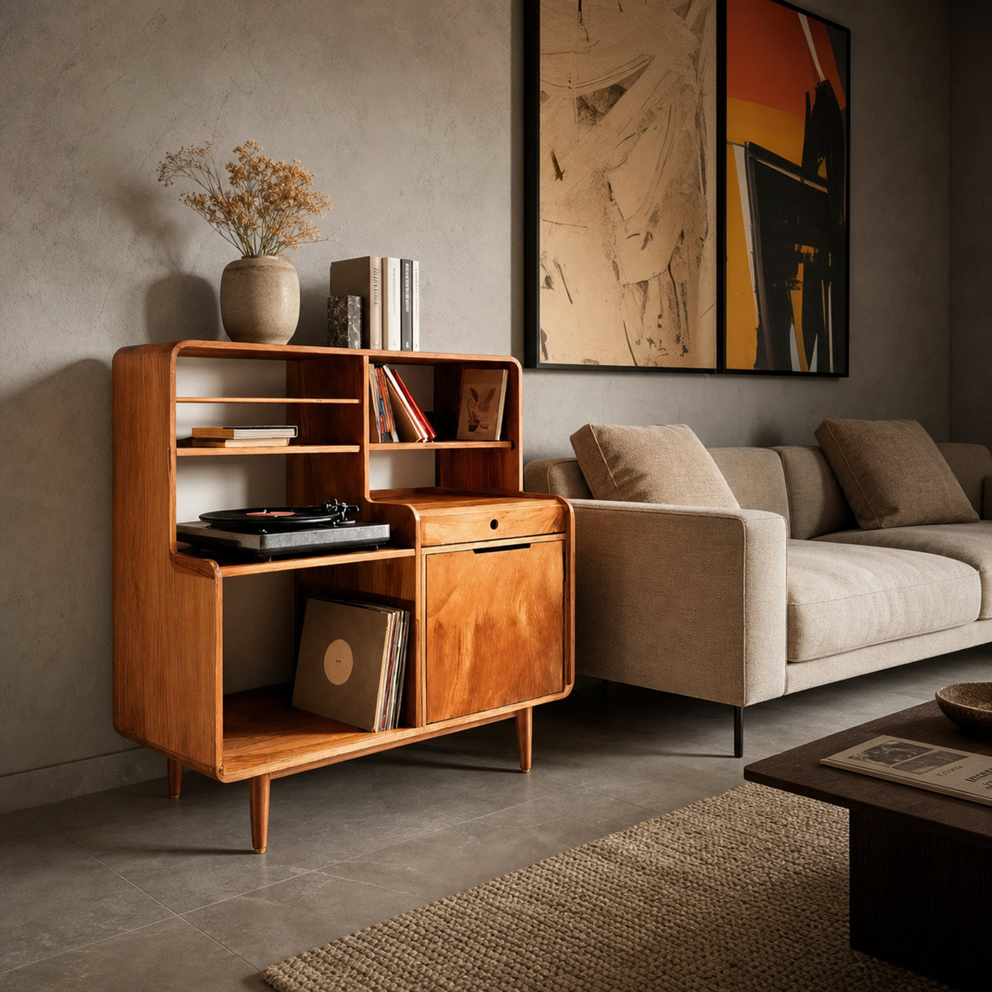 Mid-Century Vinyl Record Cabinet For Home Decor - product view 6