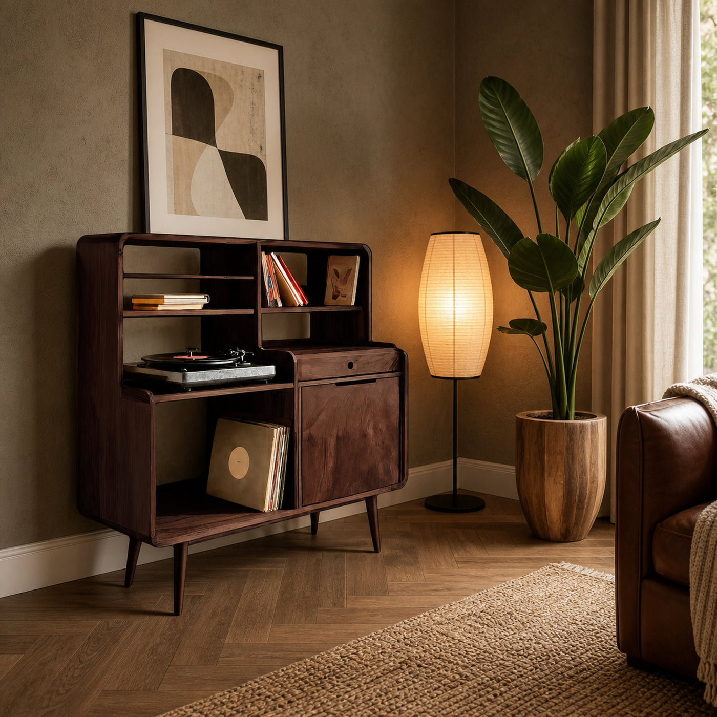 Mid-Century Vinyl Record Cabinet For Home Decor - product view 7
