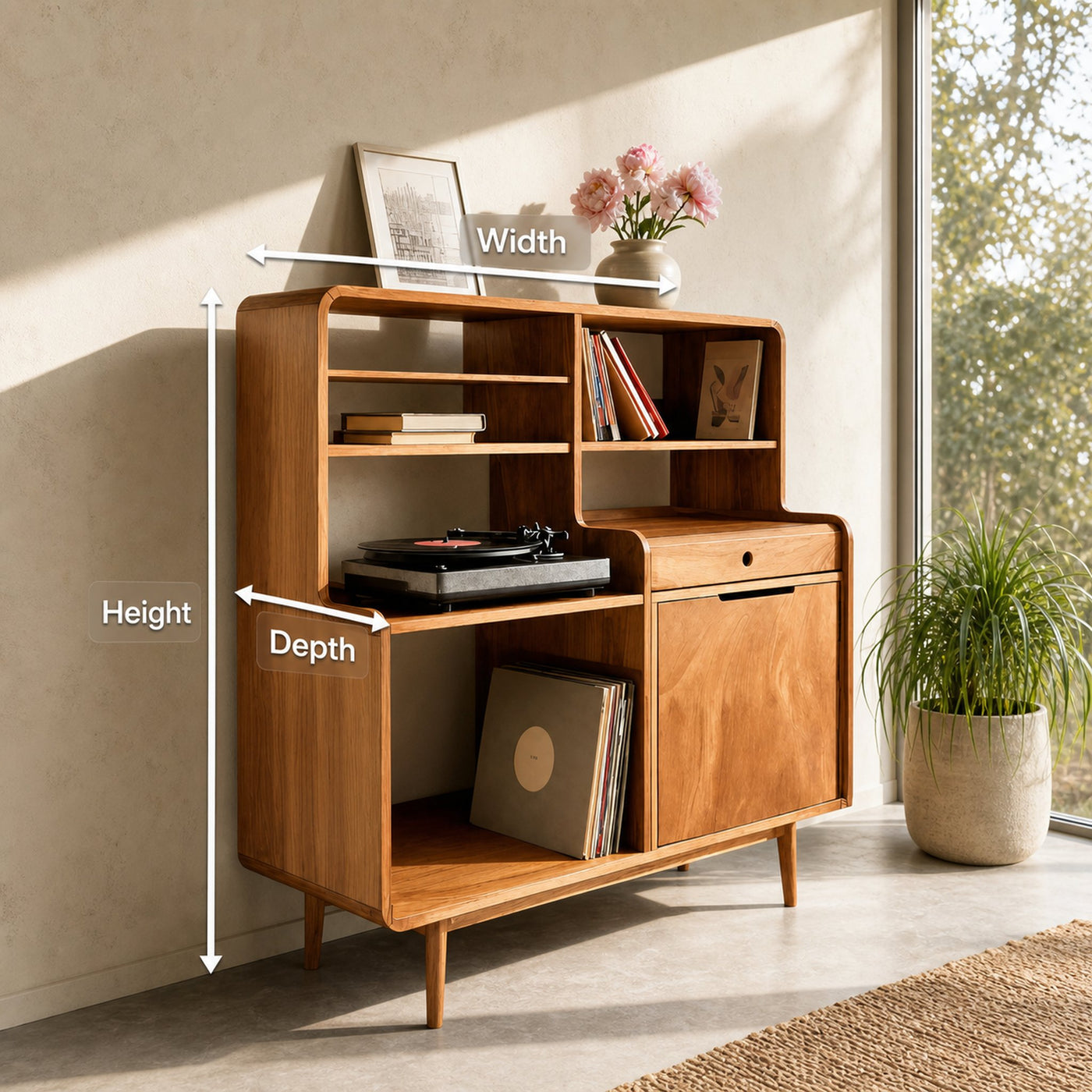 Mid-Century Vinyl Record Cabinet For Home Decor - product view 8