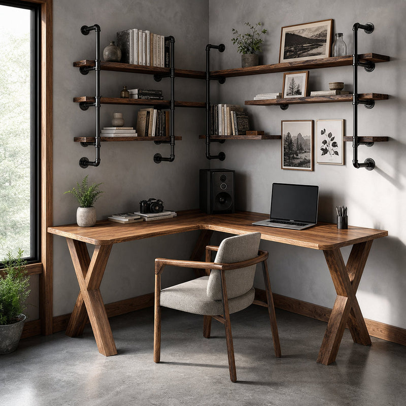 Ridgecut Prairie Solid Wood Corner Desk with X Base